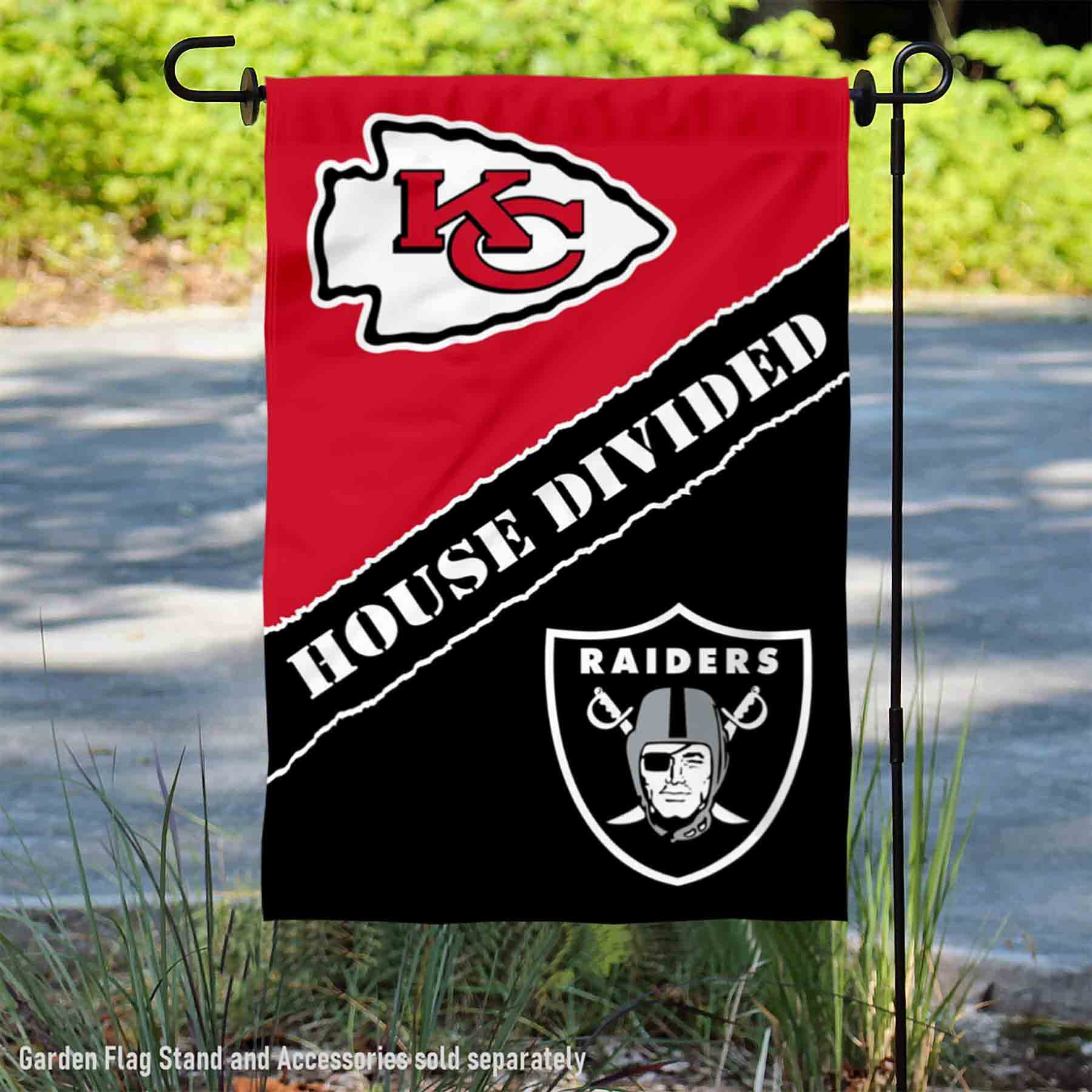 WinCraft House Divided Chiefs and Raiders Double Sided Garden Flag - Sports Collectibles, Sports Memorabilia, Sports Fan Shop, Sports Gifts