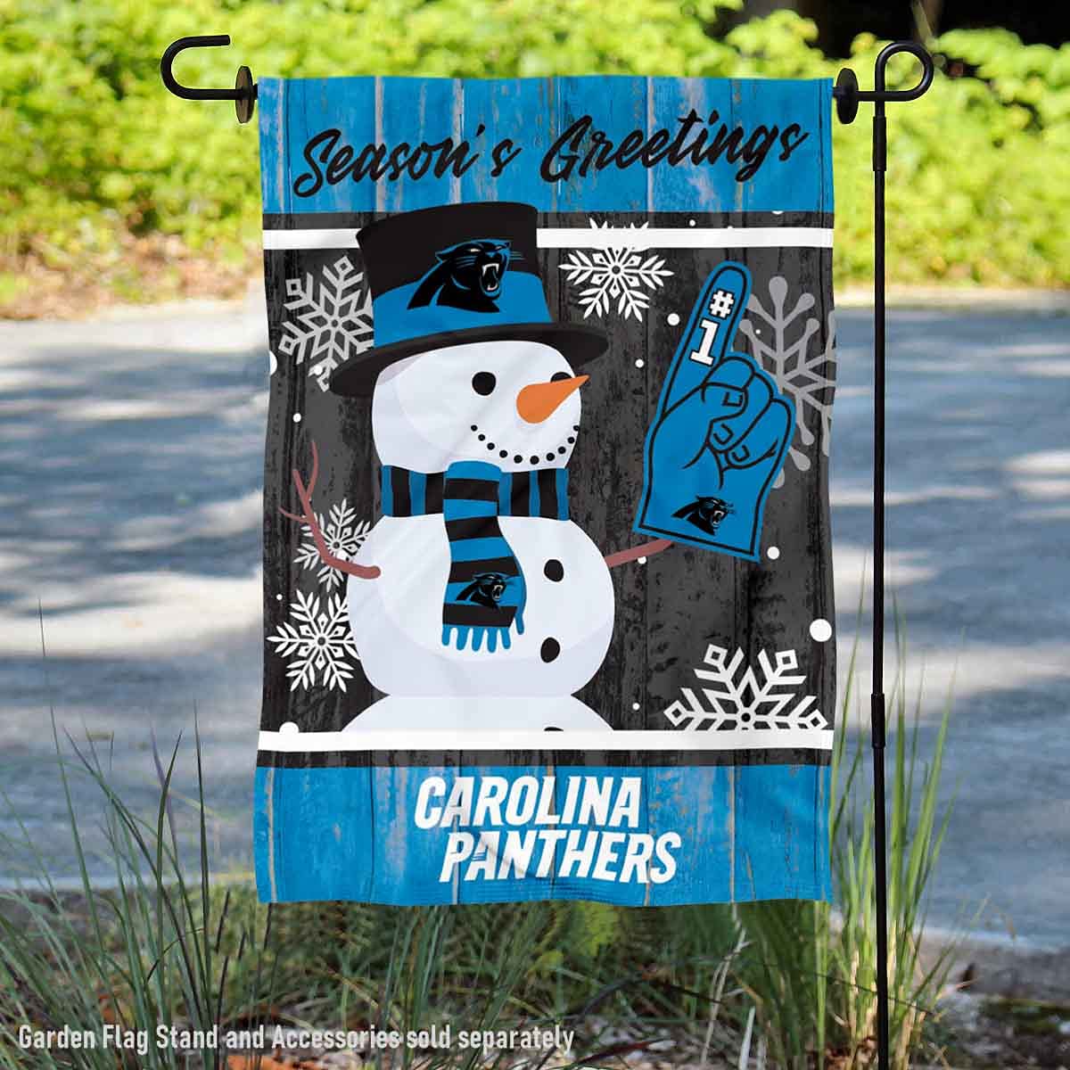 Carolina Panthers Holiday Winter Snow Garden Flag Double Sided Banner - Sports Collectibles, Sports Memorabilia, Sports Fan Shop, Sports Gifts