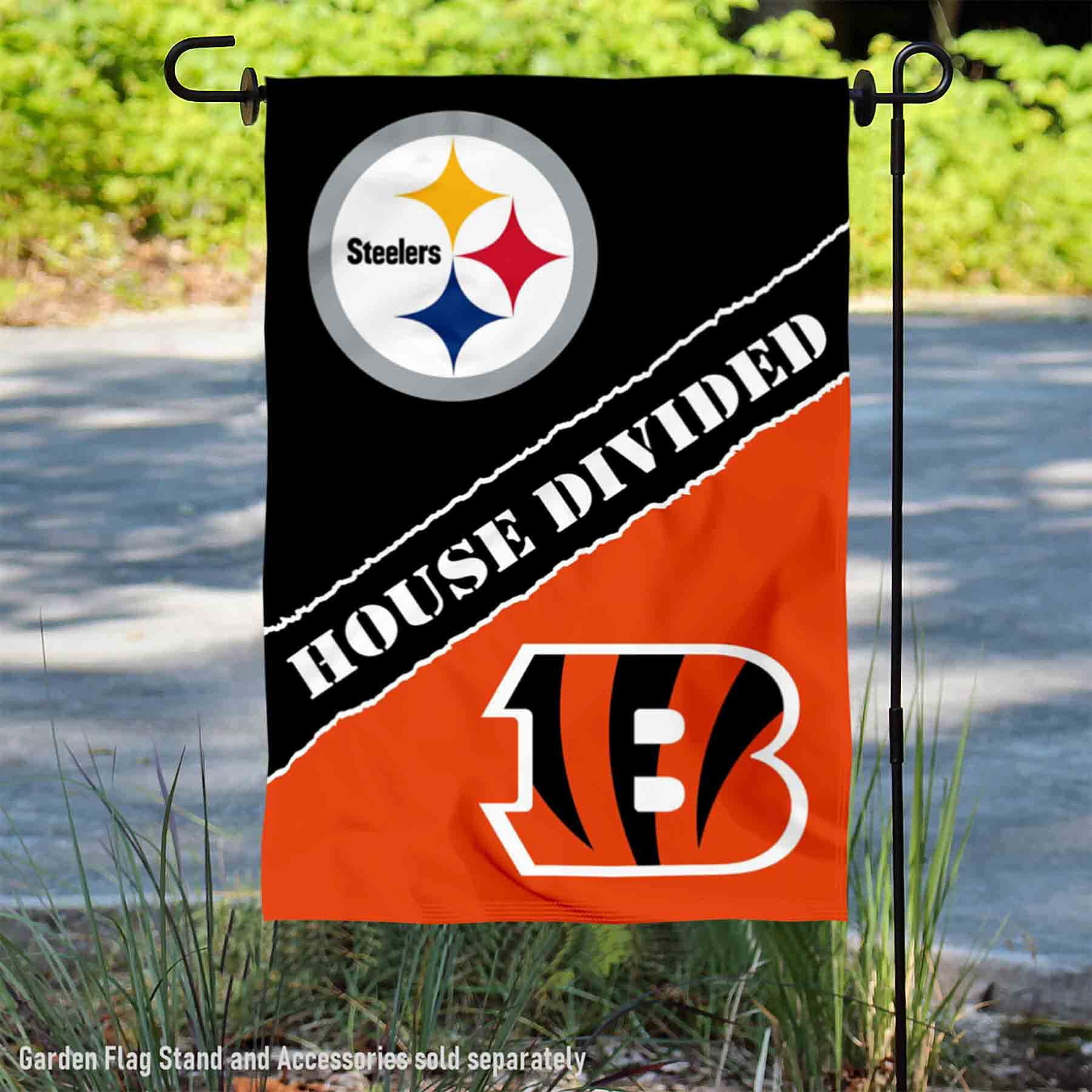 WinCraft House Divided Steelers and Bengals Double Sided Garden Flag - Sports Collectibles, Sports Memorabilia, Sports Fan Shop, Sports Gifts