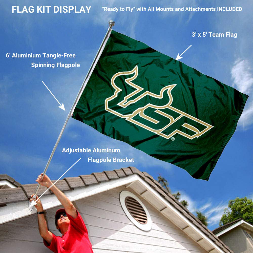 College Flags & Banners Co. University of South Florida Flag and Pole Bracket Mount Bundle - Sports Collectibles, Sports Memorabilia, Sports Fan Shop, Sports Gifts