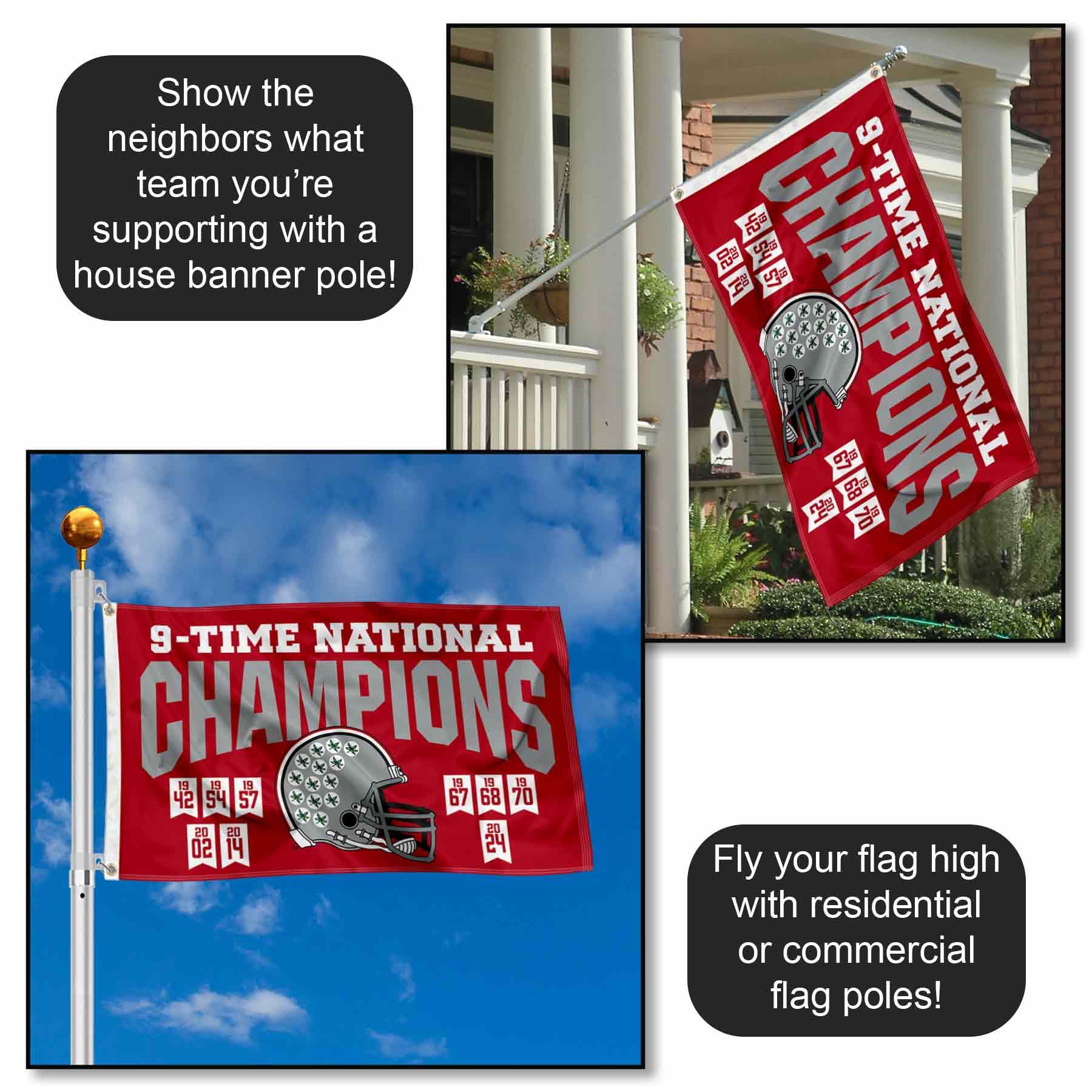 Ohio State Buckeyes 2024 and 9 Time National Champions Banner Flag - Sports Collectibles, Sports Memorabilia, Sports Fan Shop, Sports Gifts