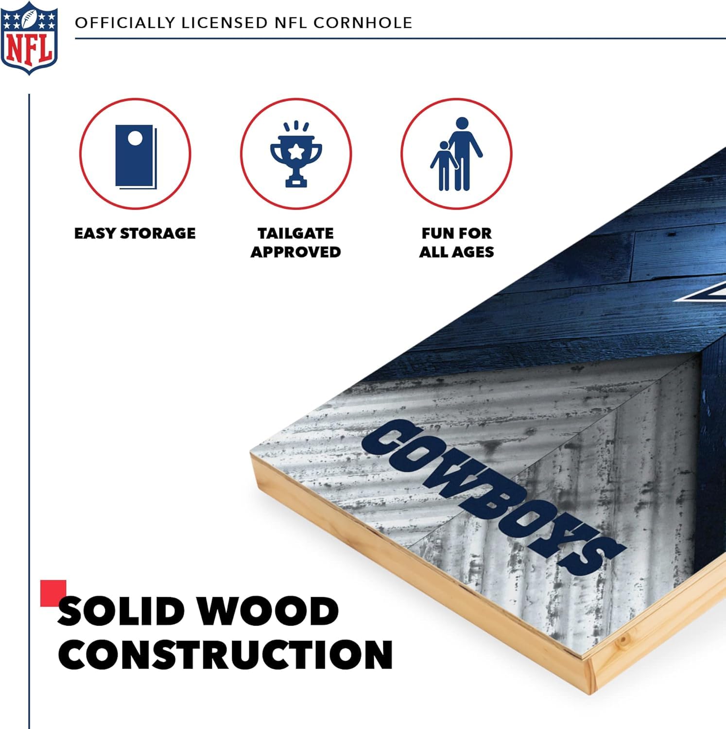 Wild Sports NFL Dallas Cowboys 2' x 4' Regulation Size Solid Wood Cornhole Set with Direct Print HD Team Graphics - Sports Collectibles, Sports Memorabilia, Sports Fan Shop, Sports Gifts