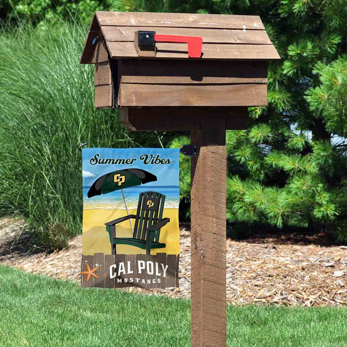 College Flags & Banners Co. Cal Poly Mustangs Summer Season Vibes Double Sided Garden Yard Flag - Sports Collectibles, Sports Memorabilia, Sports Fan Shop, Sports Gifts