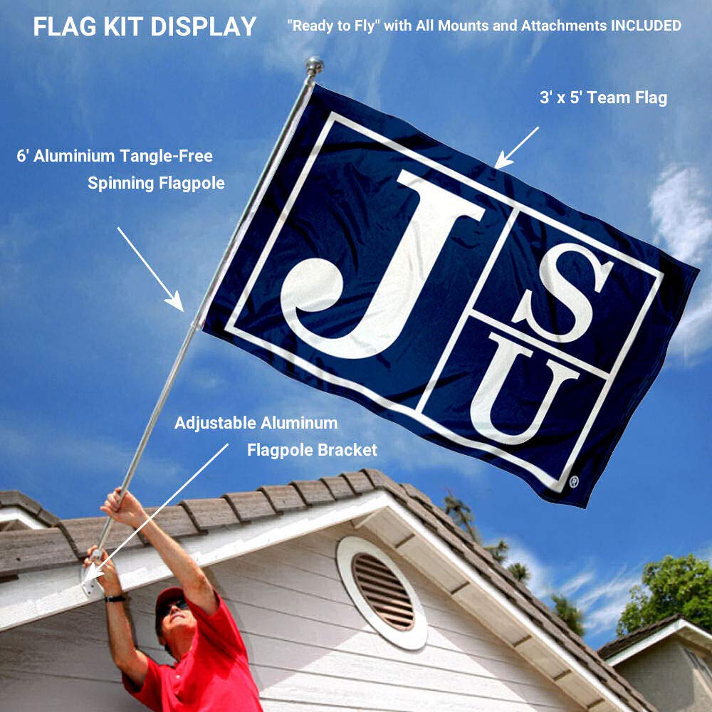 College Flags & Banners Co. Jackson State Tigers Athletic Block Flag and Pole Bracket Mount Bundle - Sports Collectibles, Sports Memorabilia, Sports Fan Shop, Sports Gifts