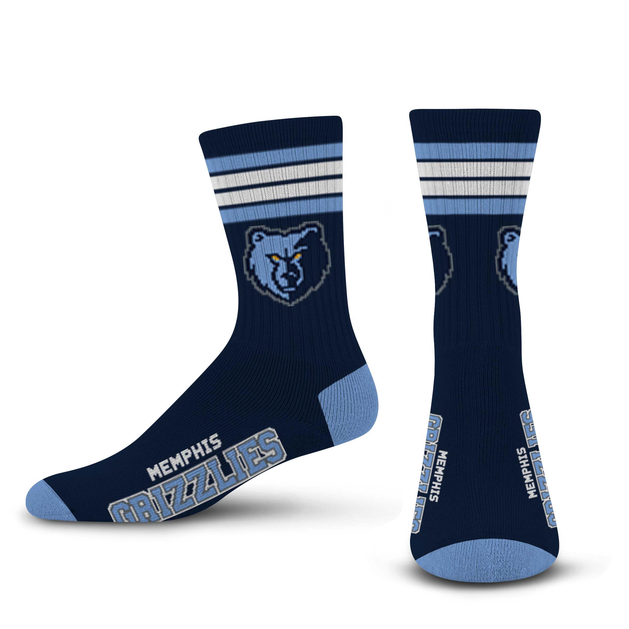 For Bare Feet NBA MEMPHIS GRIZZLIES 4 Stripe Deuce Crew Sock Team Color Large