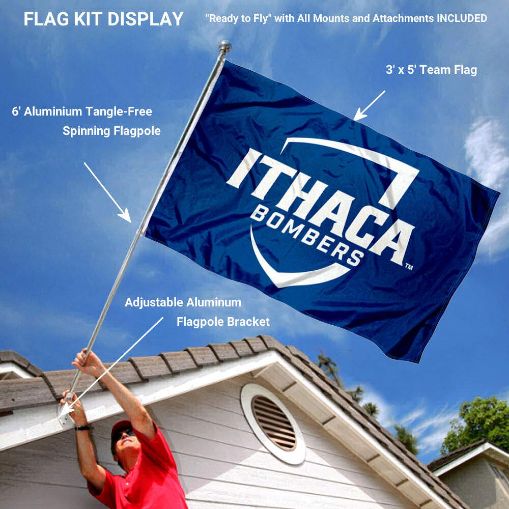 College Flags & Banners Co. Ithaca Bombers Flag and Pole Bracket Mount Bundle - Sports Collectibles, Sports Memorabilia, Sports Fan Shop, Sports Gifts