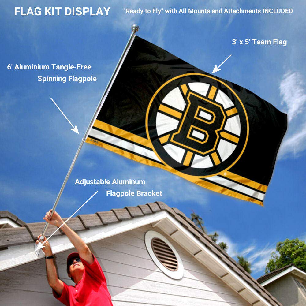 WinCraft Boston Bruins Flag Pole and Bracket Set - Sports Collectibles, Sports Memorabilia, Sports Fan Shop, Sports Gifts