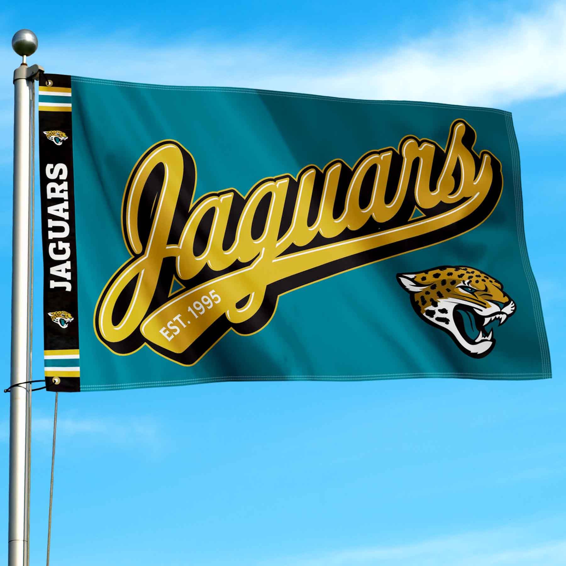 WinCraft Jacksonville Jaguars Script Logo Premium Flag - Sports Collectibles, Sports Memorabilia, Sports Fan Shop, Sports Gifts