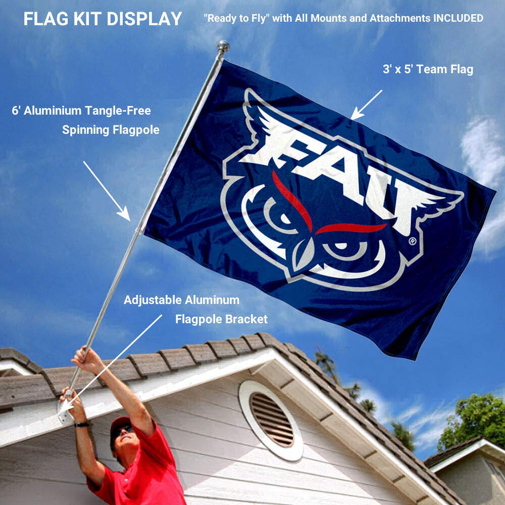 College Flags & Banners Co. Florida Atlantic Owls New Logo Flag and Pole Bracket Mount Bundle - Sports Collectibles, Sports Memorabilia, Sports Fan Shop, Sports Gifts