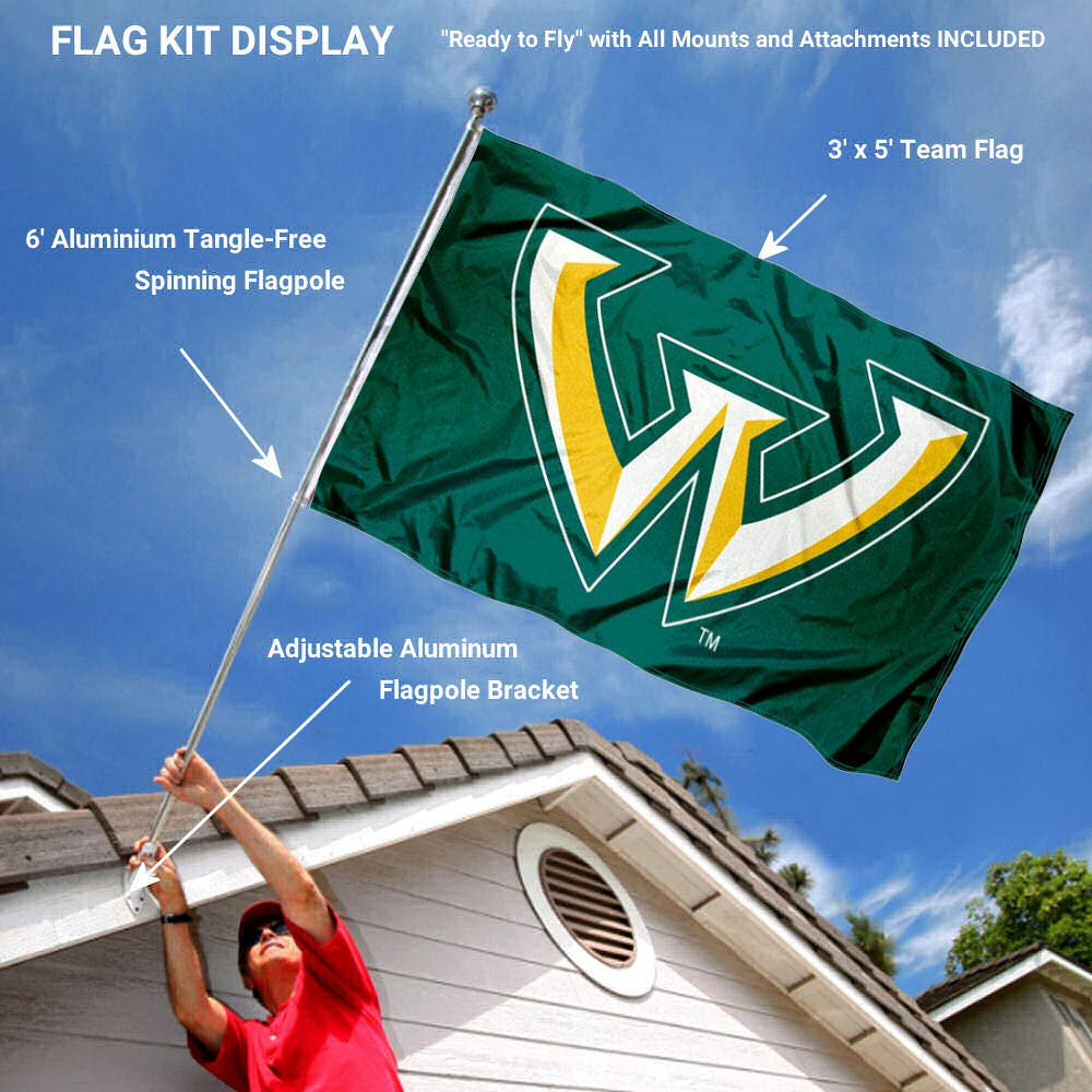 College Flags & Banners Co. WSU Warriors Flag and Pole Bracket Mount Bundle - Sports Collectibles, Sports Memorabilia, Sports Fan Shop, Sports Gifts