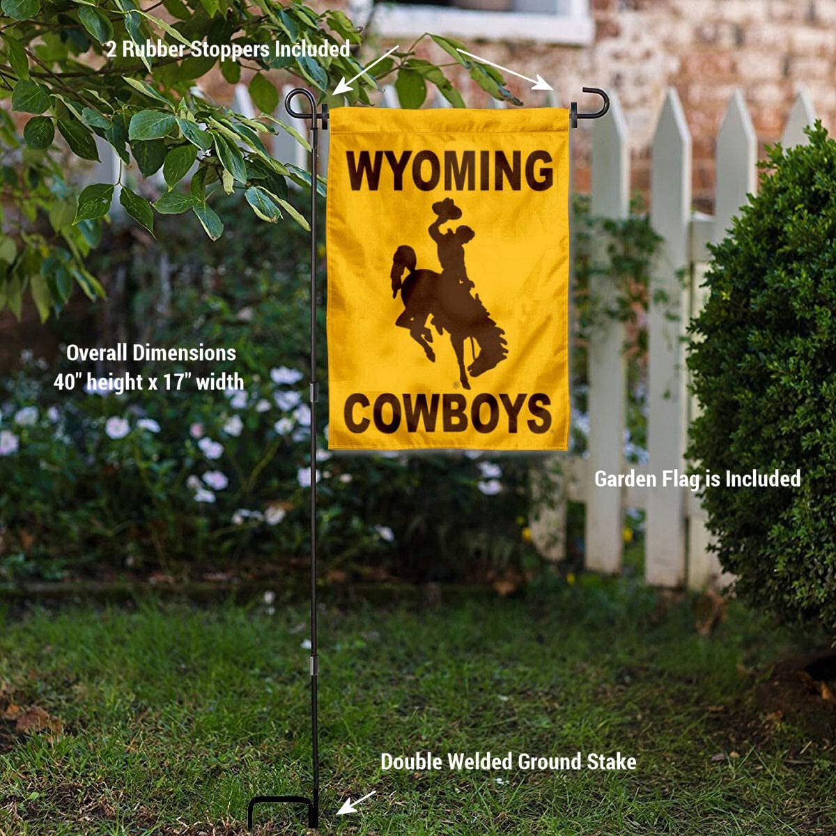 University of Wyoming Garden Flag and USA Flag Stand Pole Holder Set - Sports Collectibles, Sports Memorabilia, Sports Fan Shop, Sports Gifts