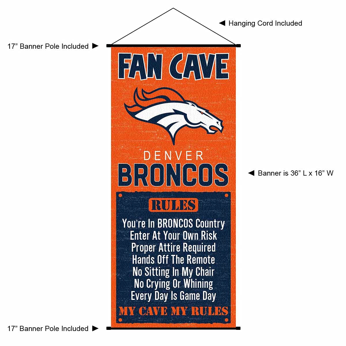 WinCraft Denver Broncos Man Cave Fan Banner Wall Door Scroll - Sports Collectibles, Sports Memorabilia, Sports Fan Shop, Sports Gifts