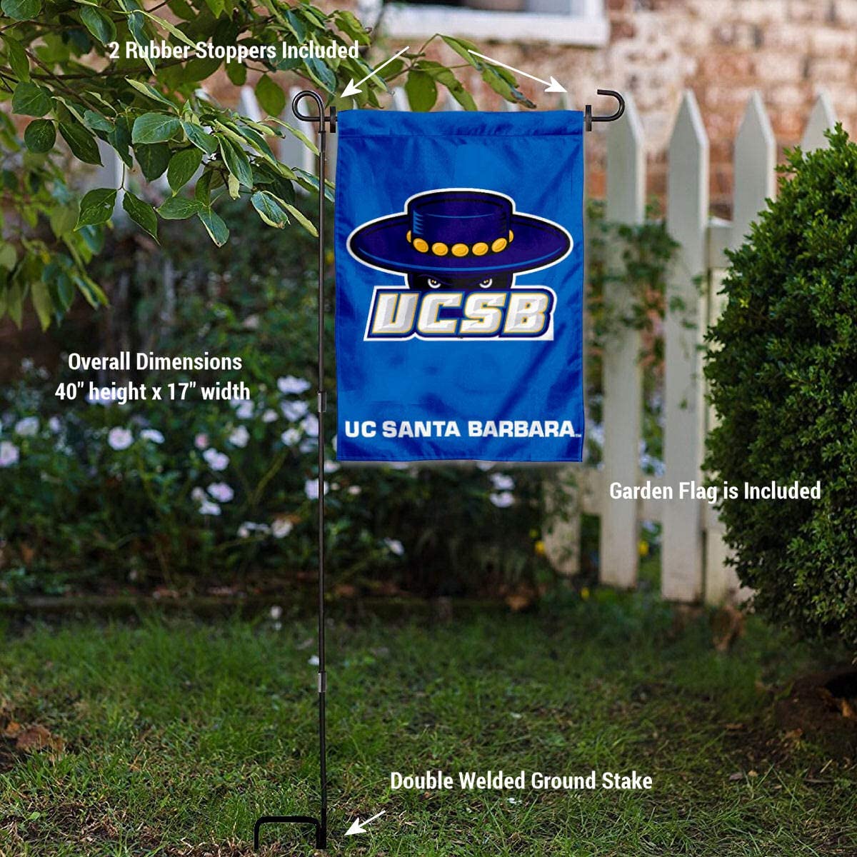 UCSB Gauchos Garden Flag and USA Flag Stand Pole Holder Set - Sports Collectibles, Sports Memorabilia, Sports Fan Shop, Sports Gifts