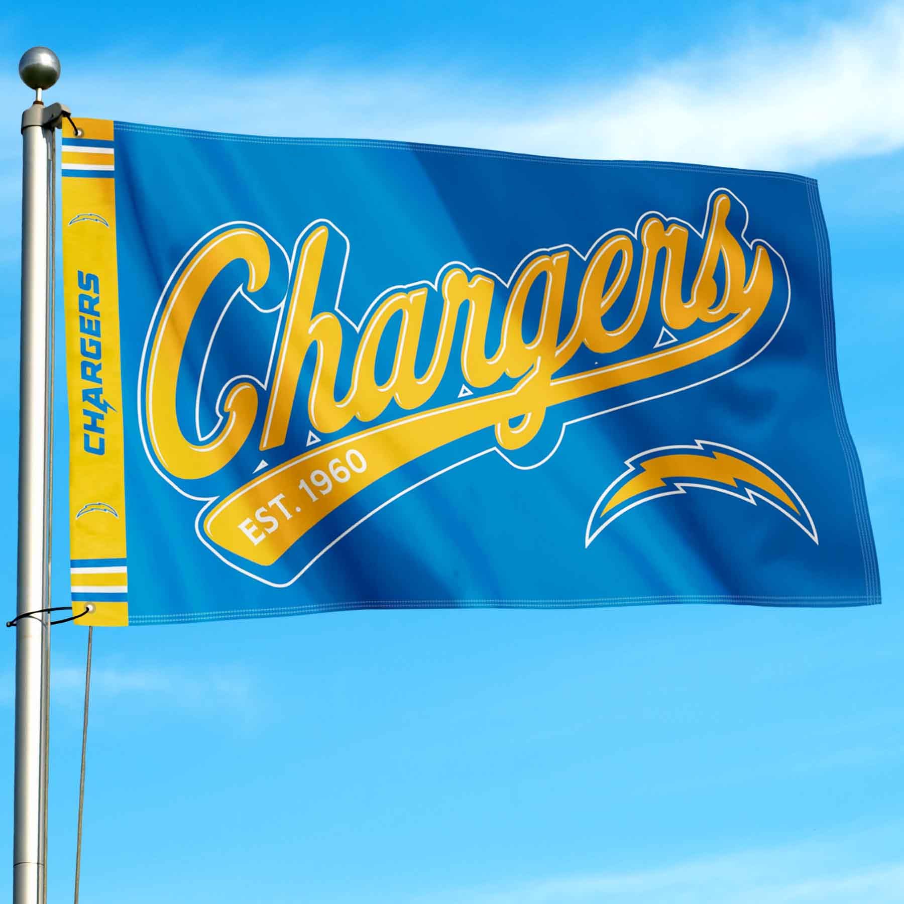 WinCraft Los Angeles Chargers Script Logo Premium Flag - Sports Collectibles, Sports Memorabilia, Sports Fan Shop, Sports Gifts