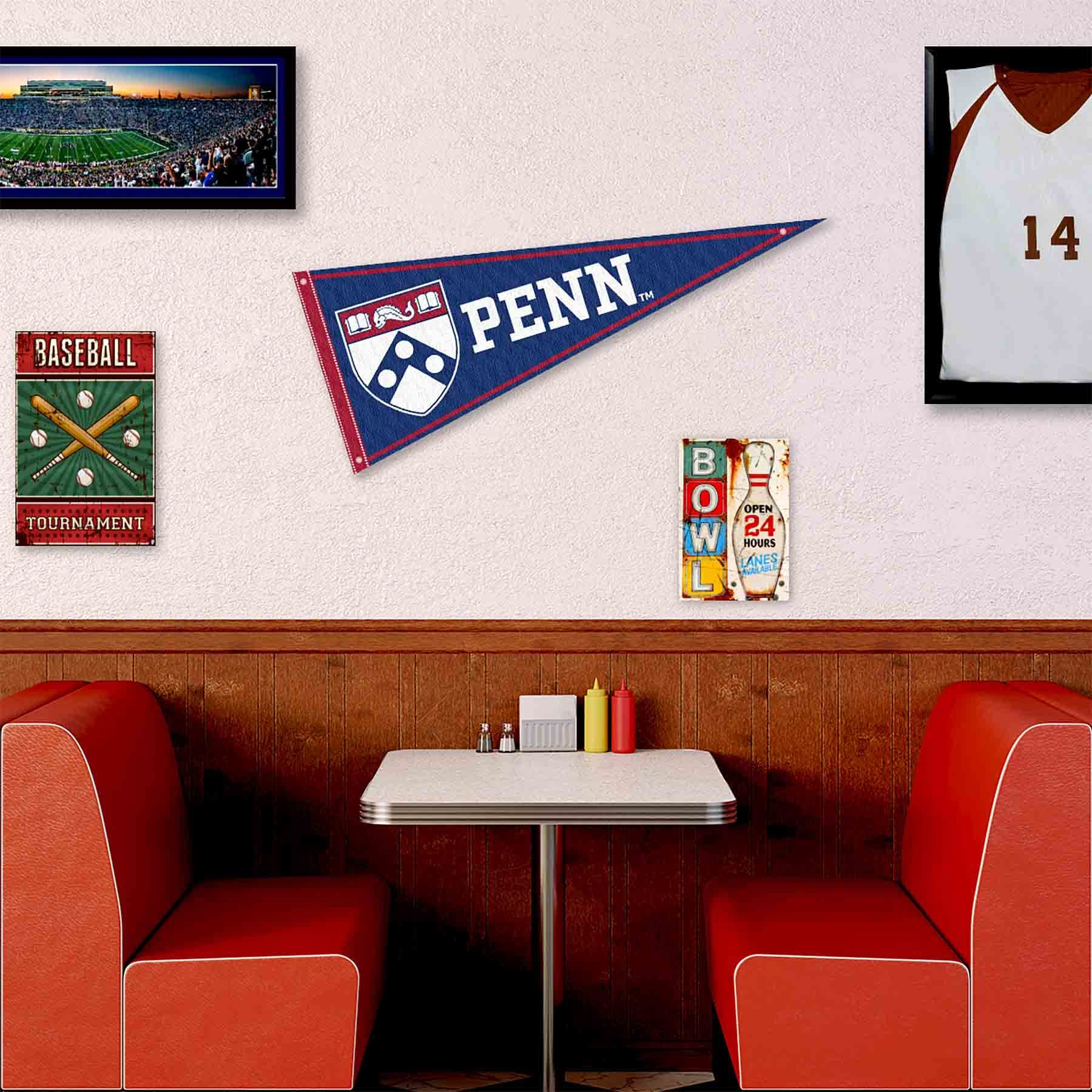 College Flags & Banners Co. Penn Quakers Pennant Flag and Wall Tack Mount Pads - Sports Collectibles, Sports Memorabilia, Sports Fan Shop, Sports Gifts