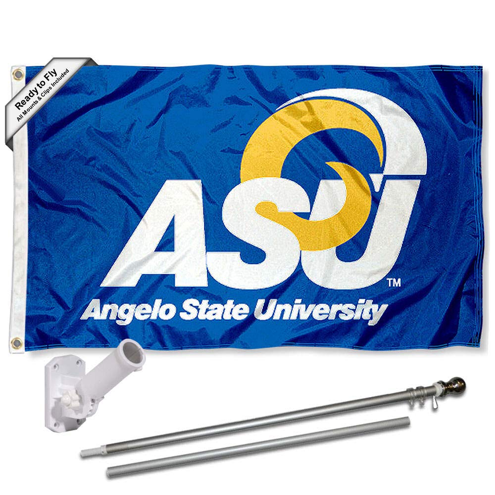 College Flags & Banners Co. Angelo State University Rams Flag and Pole Bracket Mount Bundle - Sports Collectibles, Sports Memorabilia, Sports Fan Shop, Sports Gifts