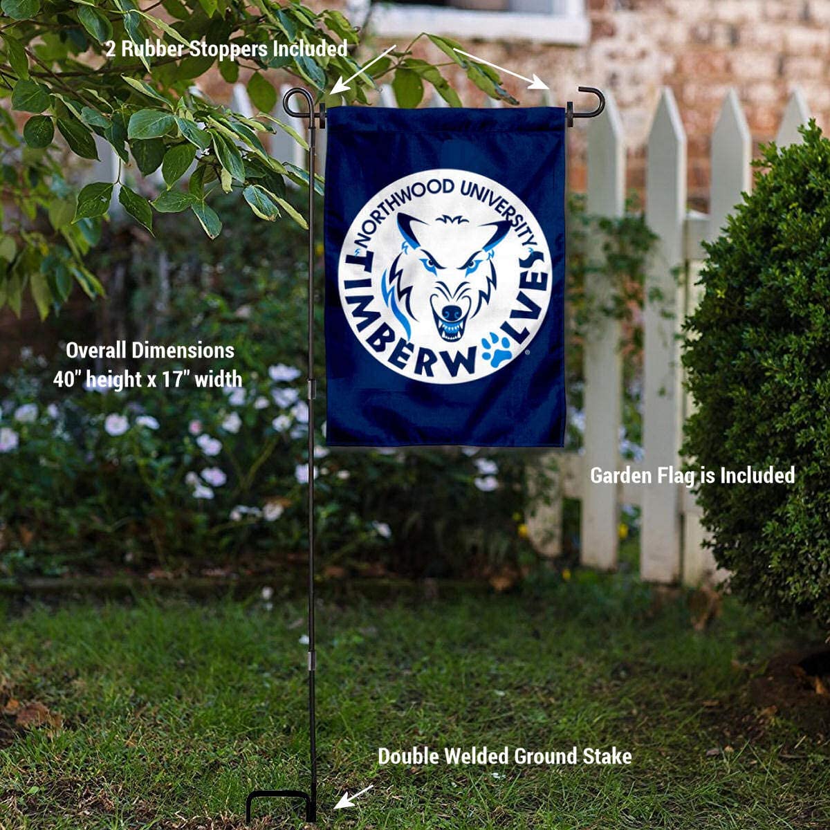 College Flags & Banners Co. Northwood Timberwolves Garden Flag and Flag Stand Pole Holder Set - Sports Collectibles, Sports Memorabilia, Sports Fan Shop, Sports Gifts