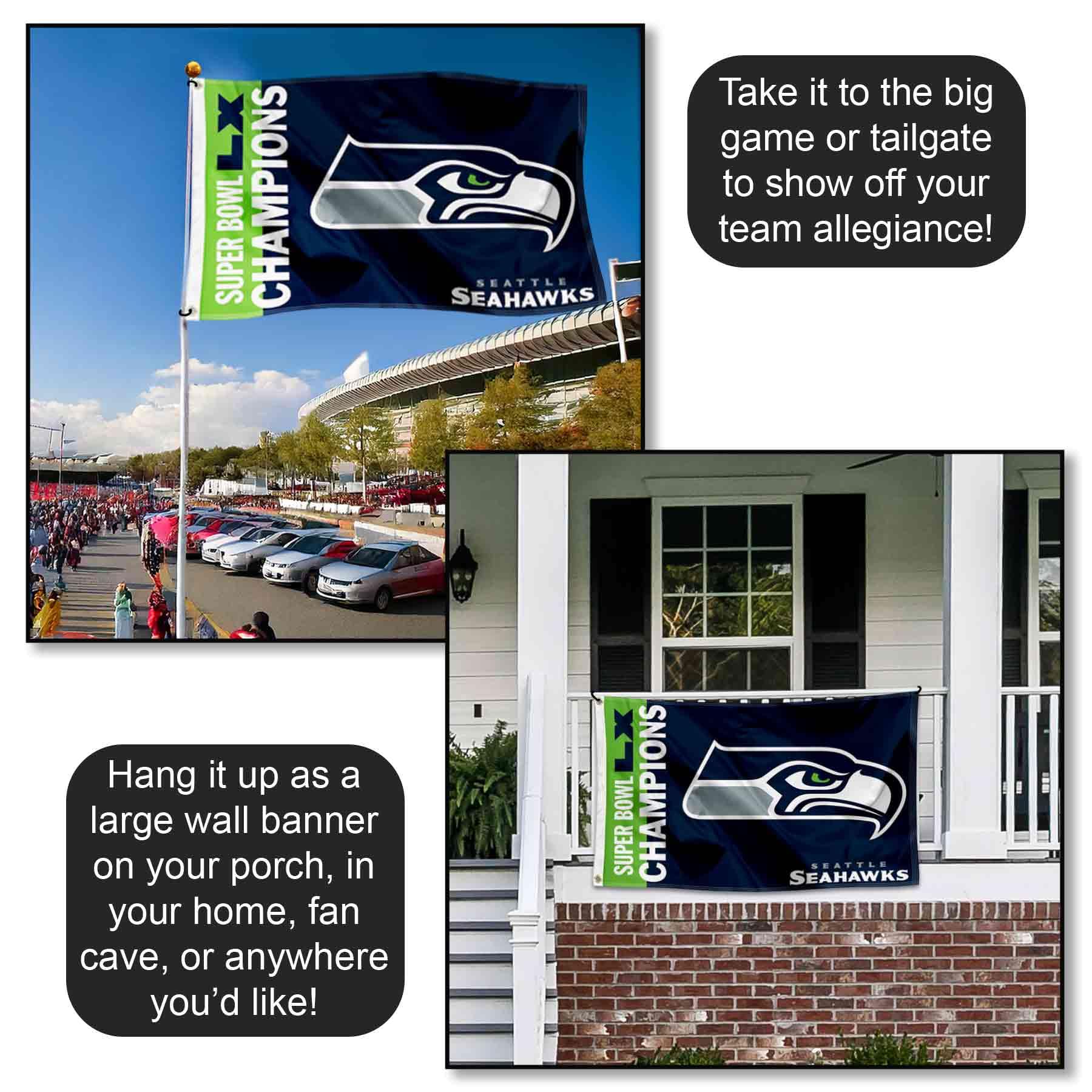 Seattle Seahawks Super Bowl LX Champions Banner Flag - Sports Gifts, Sports Memorabilia, Sports Collectibles, Fan Shop