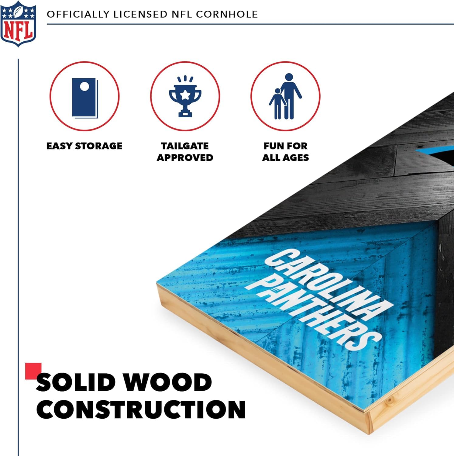 Wild Sports NFL Carolina Panthers 2' x 4' Regulation Size Solid Wood Cornhole Set with Direct Print HD Team Graphics - Sports Collectibles, Sports Memorabilia, Sports Fan Shop, Sports Gifts