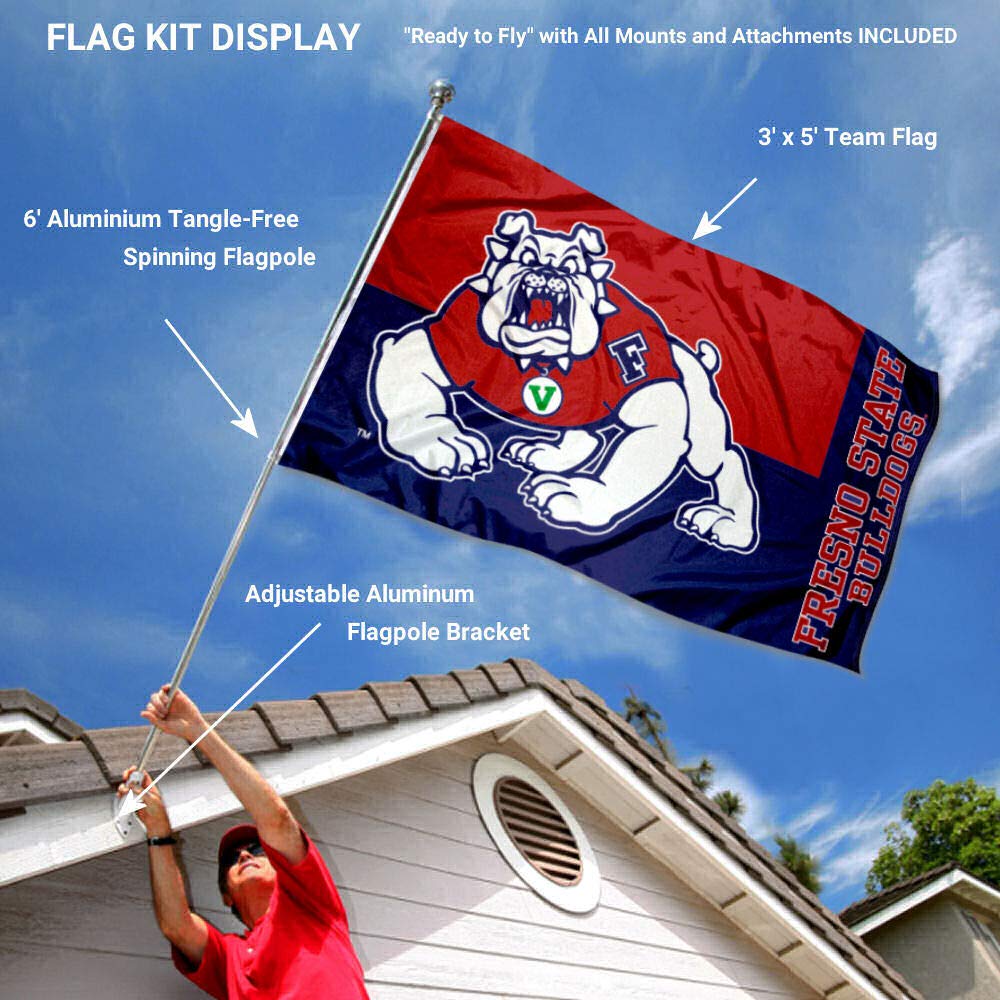 College Flags & Banners Co. Fresno State Bulldogs Flag with Pole and Bracket Kit - Sports Collectibles, Sports Memorabilia, Sports Fan Shop, Sports Gifts