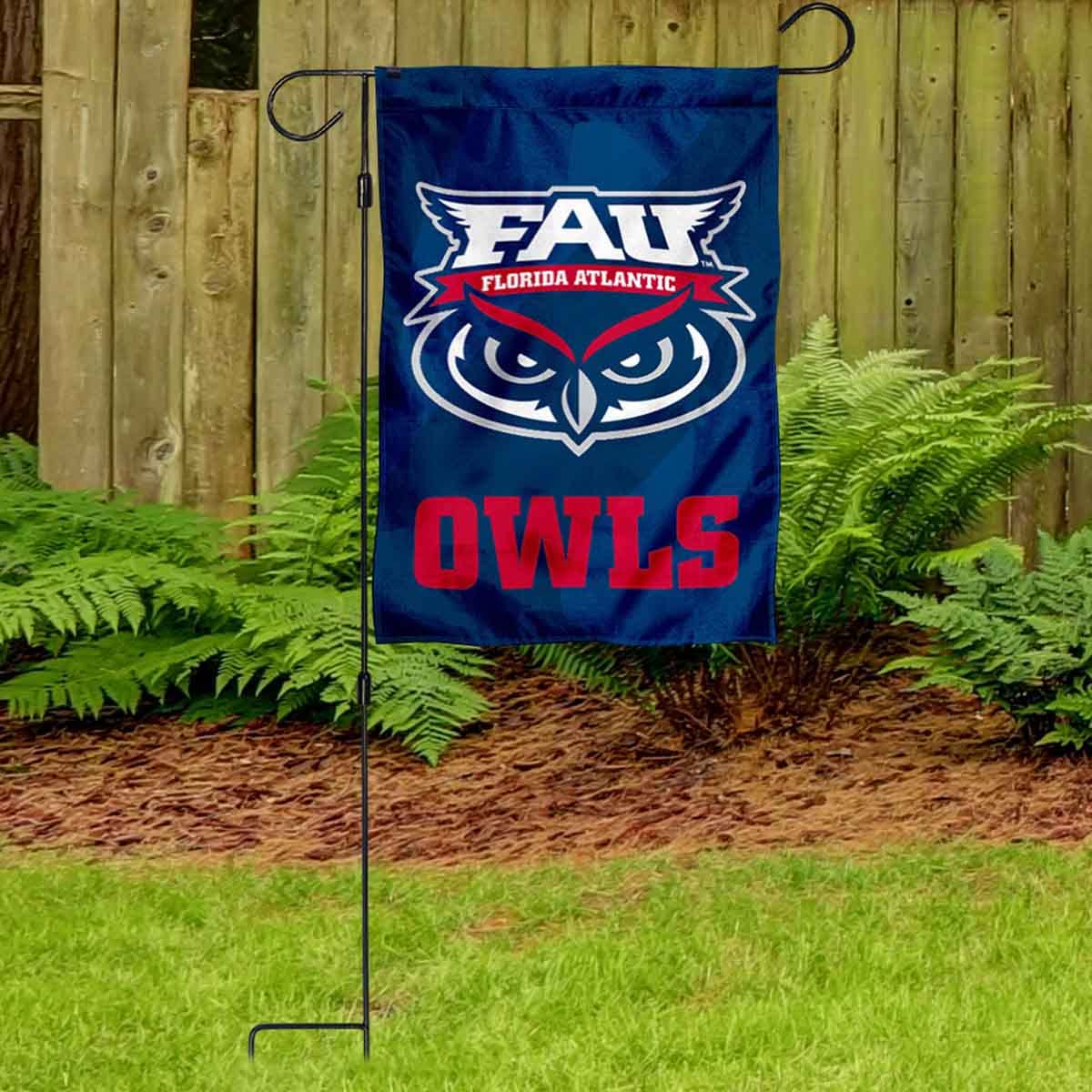 College Flags & Banners Co. Florida Atlantic Owls Garden Banner Flag with Stand Pole Holder - Sports Collectibles, Sports Memorabilia, Sports Fan Shop, Sports Gifts