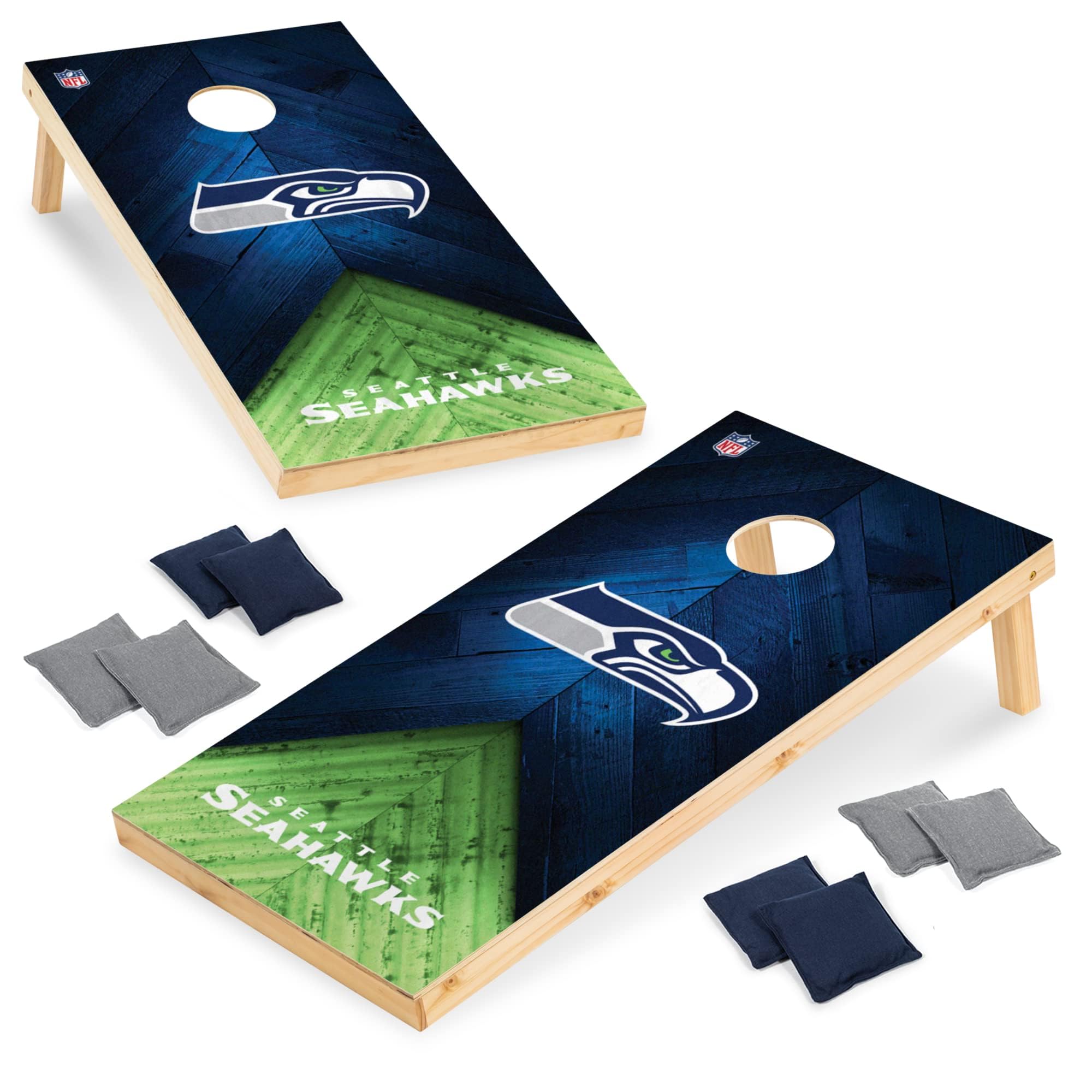 Wild Sports NFL Seattle Seahawks 2' x 4' Regulation Size Solid Wood Cornhole Set with Direct Print HD Team Graphics - Sports Collectibles, Sports Memorabilia, Sports Fan Shop, Sports Gifts