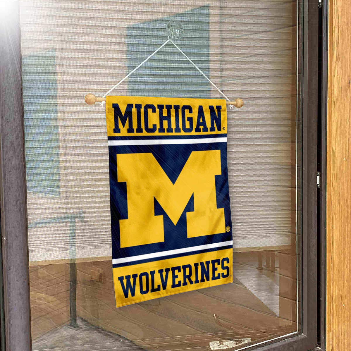 College Flags & Banners Co. Michigan Team University Wolverines Window Wall Banner Hanging Flag with Suction Cup - Sports Collectibles, Sports Memorabilia, Sports Fan Shop, Sports Gifts