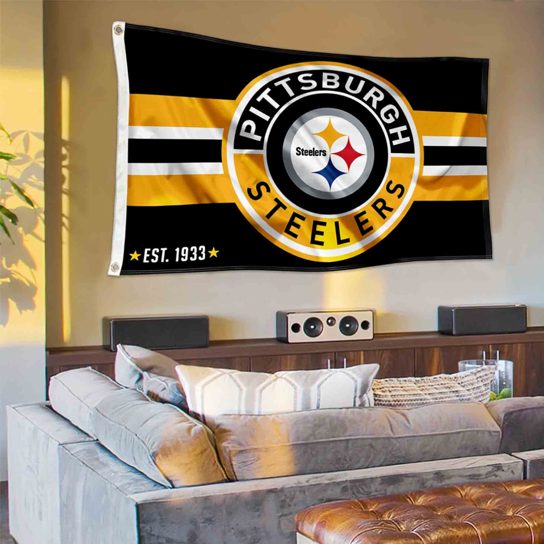 WinCraft Pittsburgh Steelers Patch Button Circle Logo Flag Large 3x5 Banner - Sports Collectibles, Sports Memorabilia, Sports Fan Shop, Sports Gifts