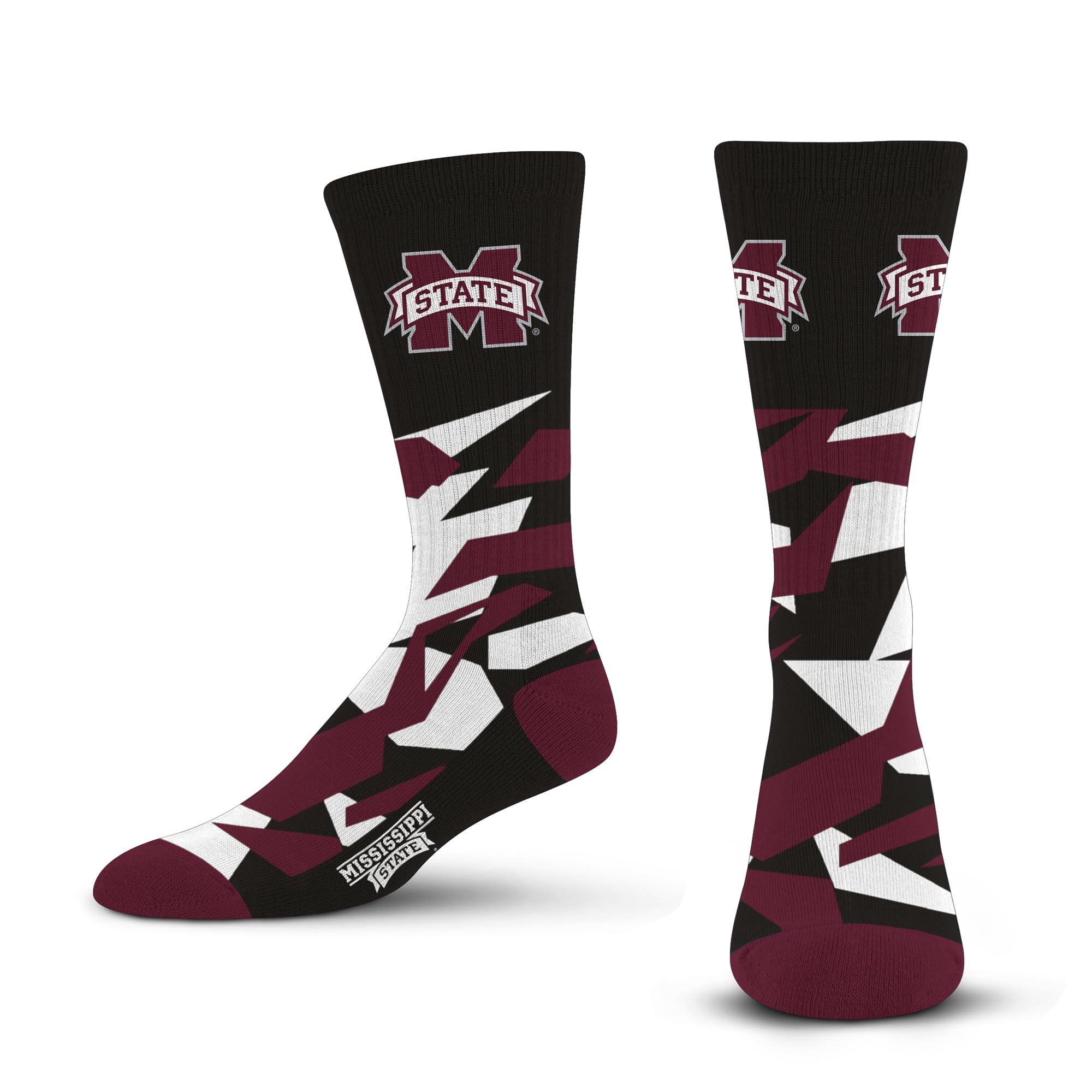 For Bare Feet NCAA MISSISSIPPI STATE BULLDOGS Shattered Camo Crew Sock Team Color Large - Sports Gifts, Sports Memorabilia, Sports Collectibles, Fan Shop