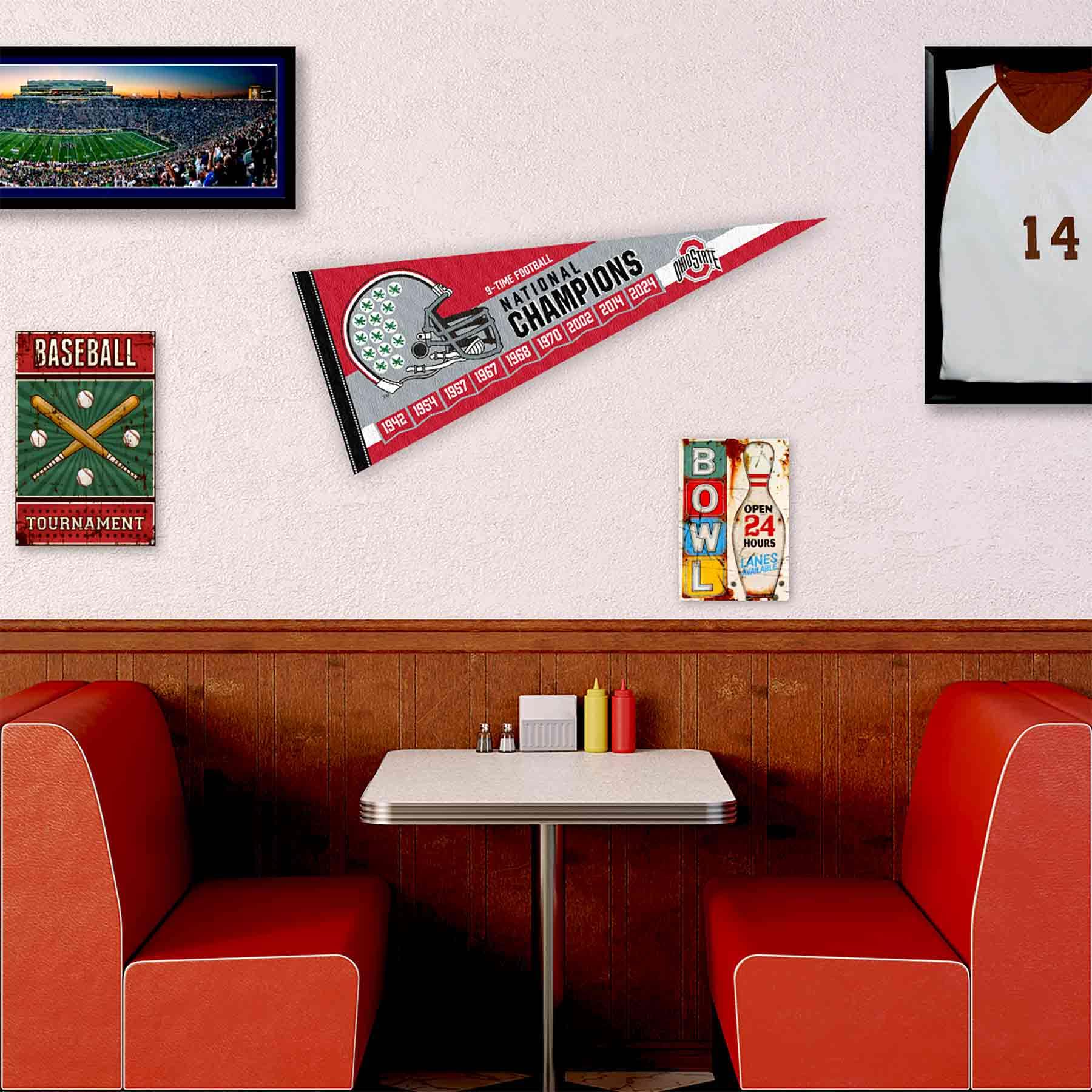 Ohio State University 9 Time National Champions Pennant Banner Flag - Sports Collectibles, Sports Memorabilia, Sports Fan Shop, Sports Gifts