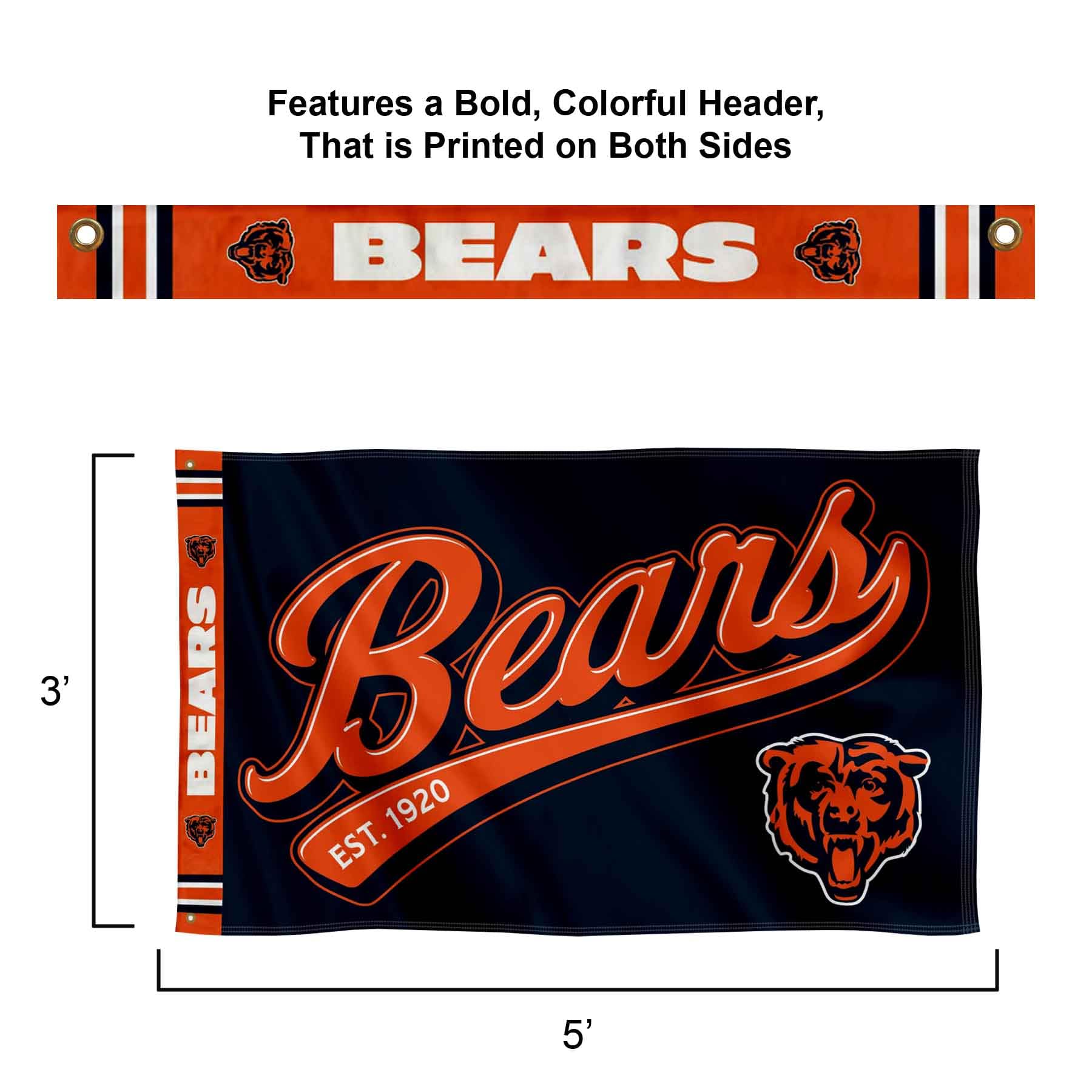 WinCraft Chicago Bears Script Logo Premium Flag - Sports Collectibles, Sports Memorabilia, Sports Fan Shop, Sports Gifts