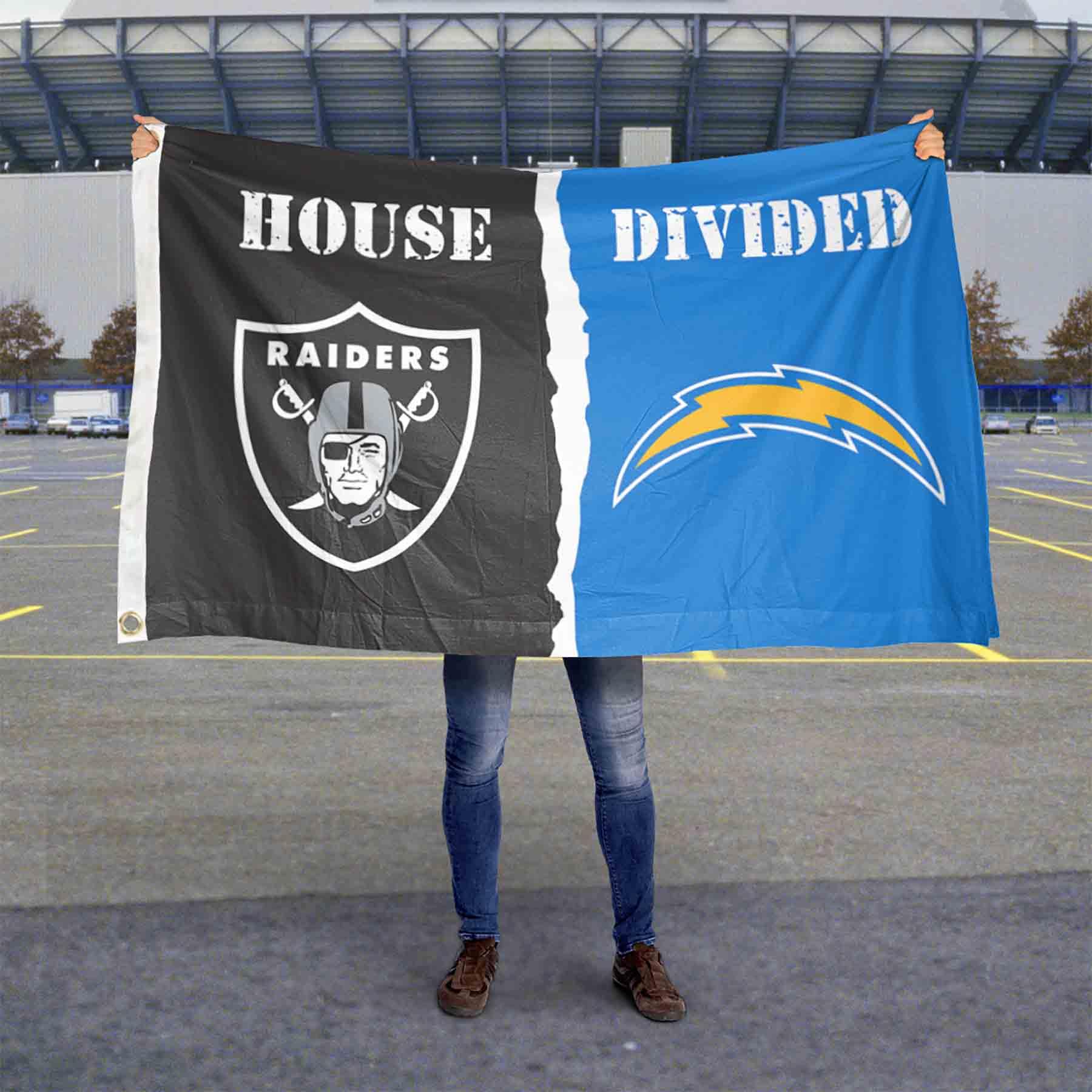 WinCraft Raiders and Chargers House Divided Flag Rivalry Banner - Sports Collectibles, Sports Memorabilia, Sports Fan Shop, Sports Gifts