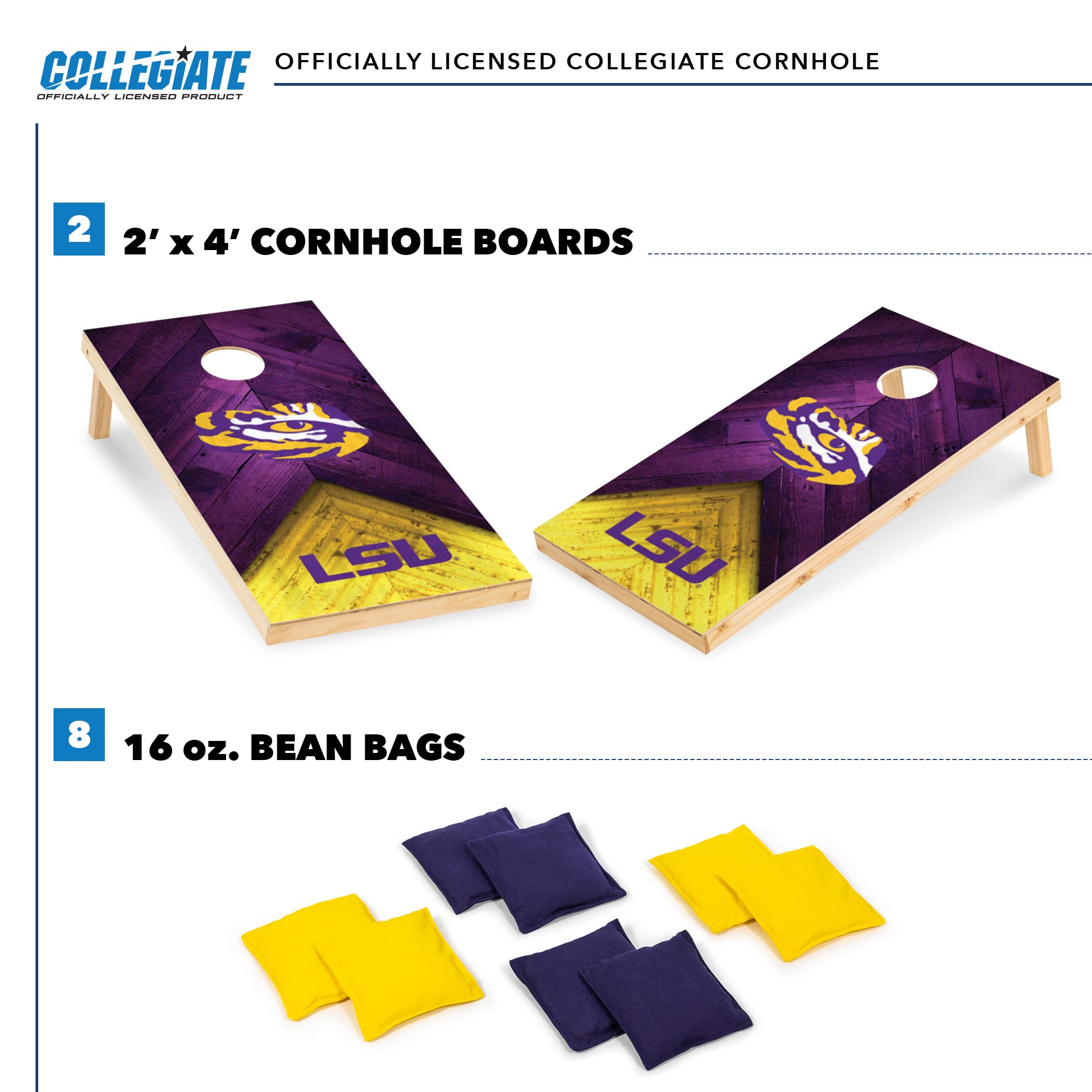 Wild Sports LSU Tigers 2' x 4' Regulation Size Solid Wood College Cornhole Set with Direct Print HD Team Graphics Great Gift for Any NCAA Fan! Bean Bag Toss Family Outdoor Game - Sports Collectibles, Sports Memorabilia, Sports Fan Shop, Sports Gifts