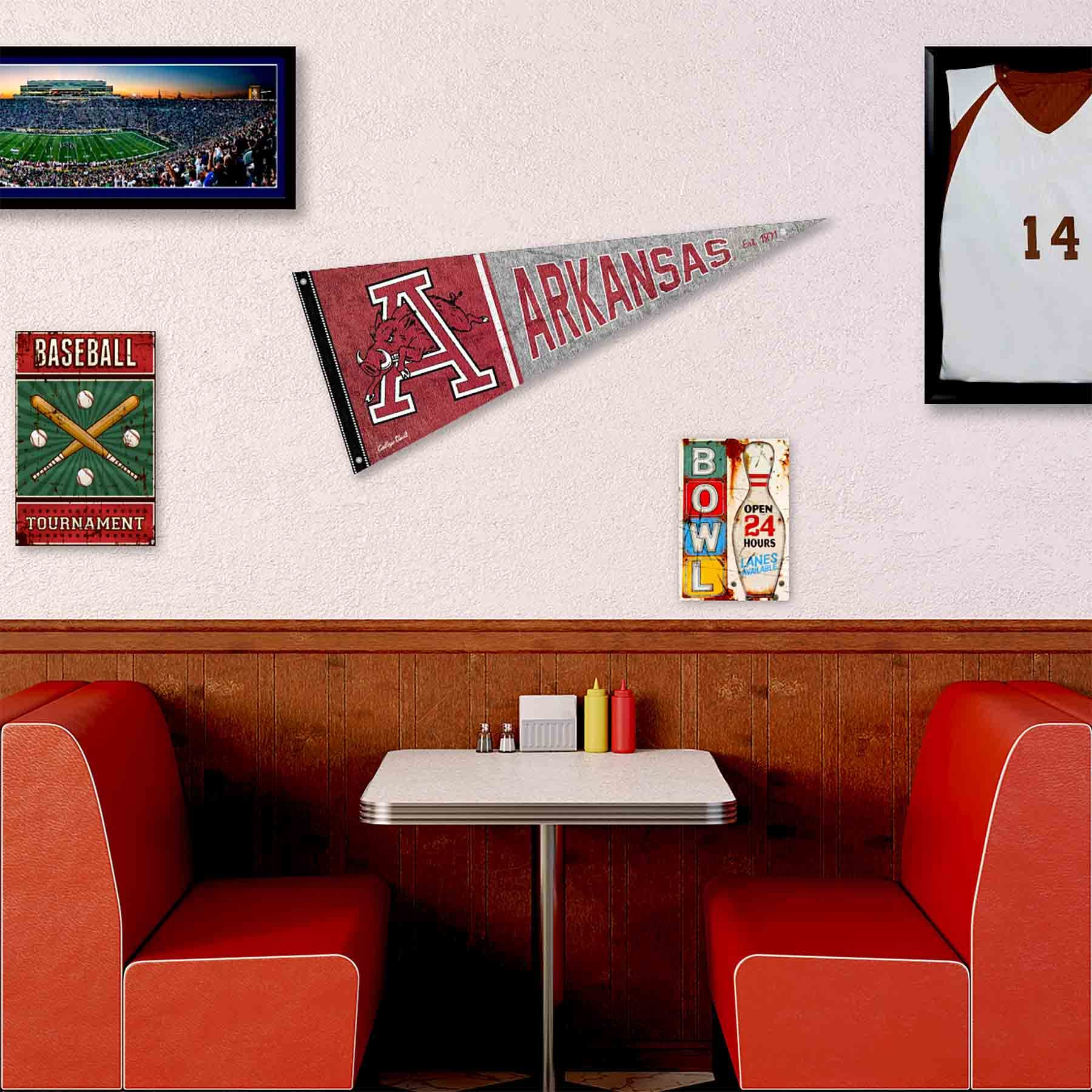 College Flags & Banners Co. Arkansas Razorbacks Retro Throwback Vintage Pennant Flag and Wall Tack Mount Pads - Sports Collectibles, Sports Memorabilia, Sports Fan Shop, Sports Gifts
