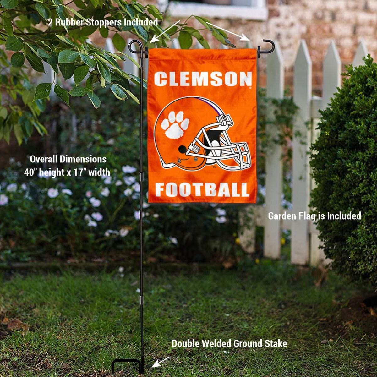 Clemson Tigers Football Helmet Garden Banner and USA Flag Stand Pole Holder Set - Sports Collectibles, Sports Memorabilia, Sports Fan Shop, Sports Gifts