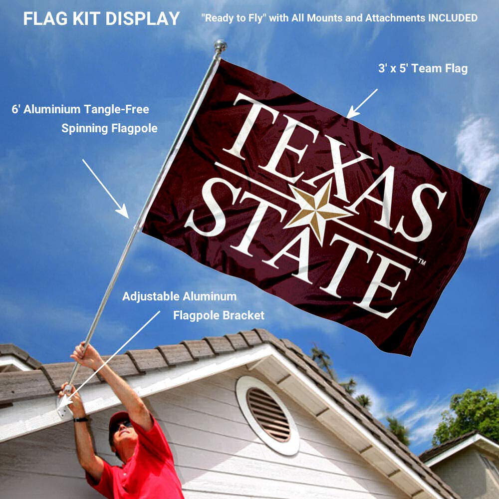 College Flags & Banners Co. Texas State University Script Flag and Pole Bracket Mount Bundle - Sports Collectibles, Sports Memorabilia, Sports Fan Shop, Sports Gifts