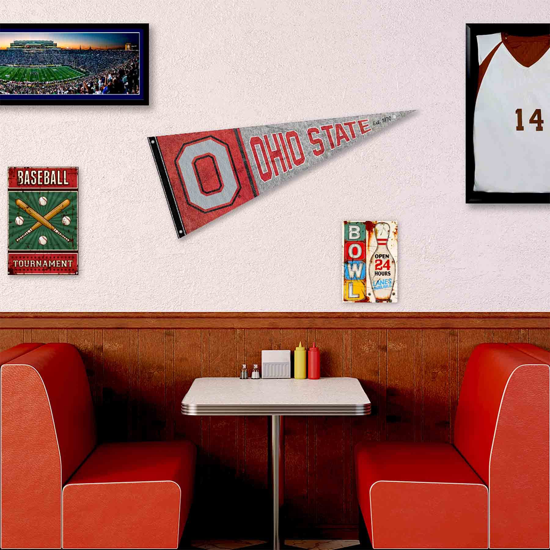 College Flags & Banners Co. Ohio State Buckeyes Retro Throwback Vintage Pennant Flag and Wall Tack Mount Pads - Sports Collectibles, Sports Memorabilia, Sports Fan Shop, Sports Gifts