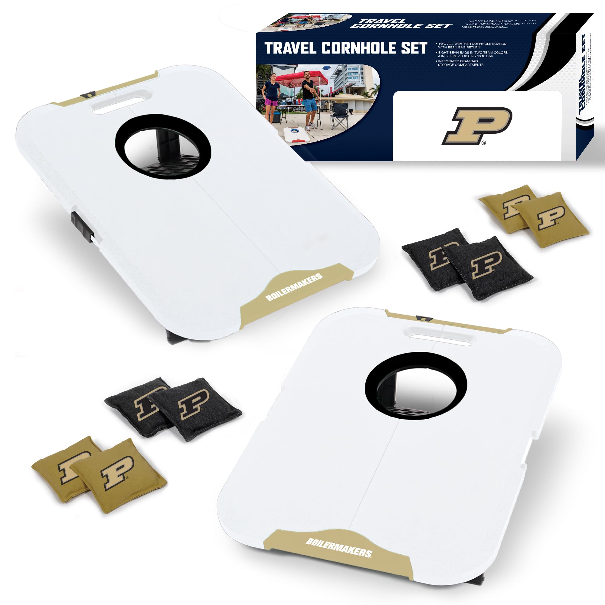 Wild Sports NCAA Purdue Boilermakers Pro Football All-Weather Cornhole Set - Travel Bean Bag Toss Set Includes 8 Bean Bags - Sports Collectibles, Sports Memorabilia, Sports Fan Shop, Sports Gifts