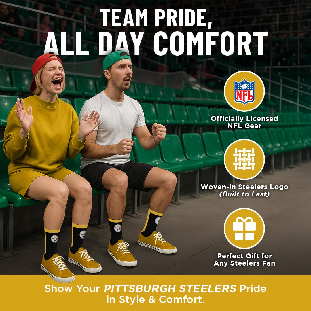 For Bare Feet NFL PITTSBURGH STEELERS MVP Crew Sock Team Color Large - Sports Gifts, Sports Memorabilia, Sports Collectibles, Fan Shop