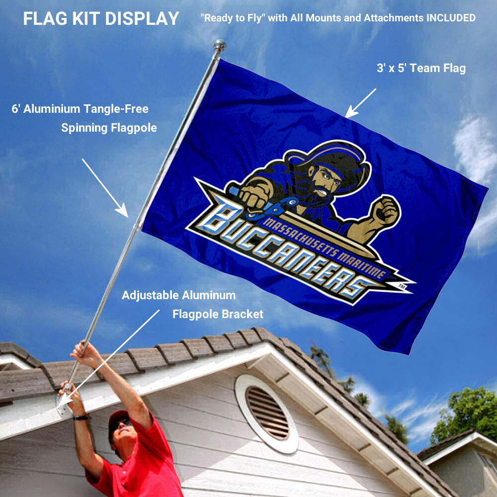 College Flags & Banners Co. Massachusetts Maritime Buccaneers Flag and Pole Bracket Mount Bundle - Sports Collectibles, Sports Memorabilia, Sports Fan Shop, Sports Gifts