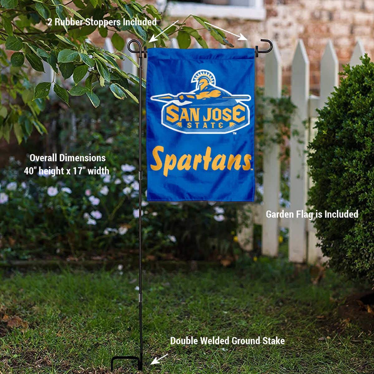 College Flags & Banners Co. San Jose State University Garden Flag and USA Flag Stand Pole Holder Set - Sports Collectibles, Sports Memorabilia, Sports Fan Shop, Sports Gifts