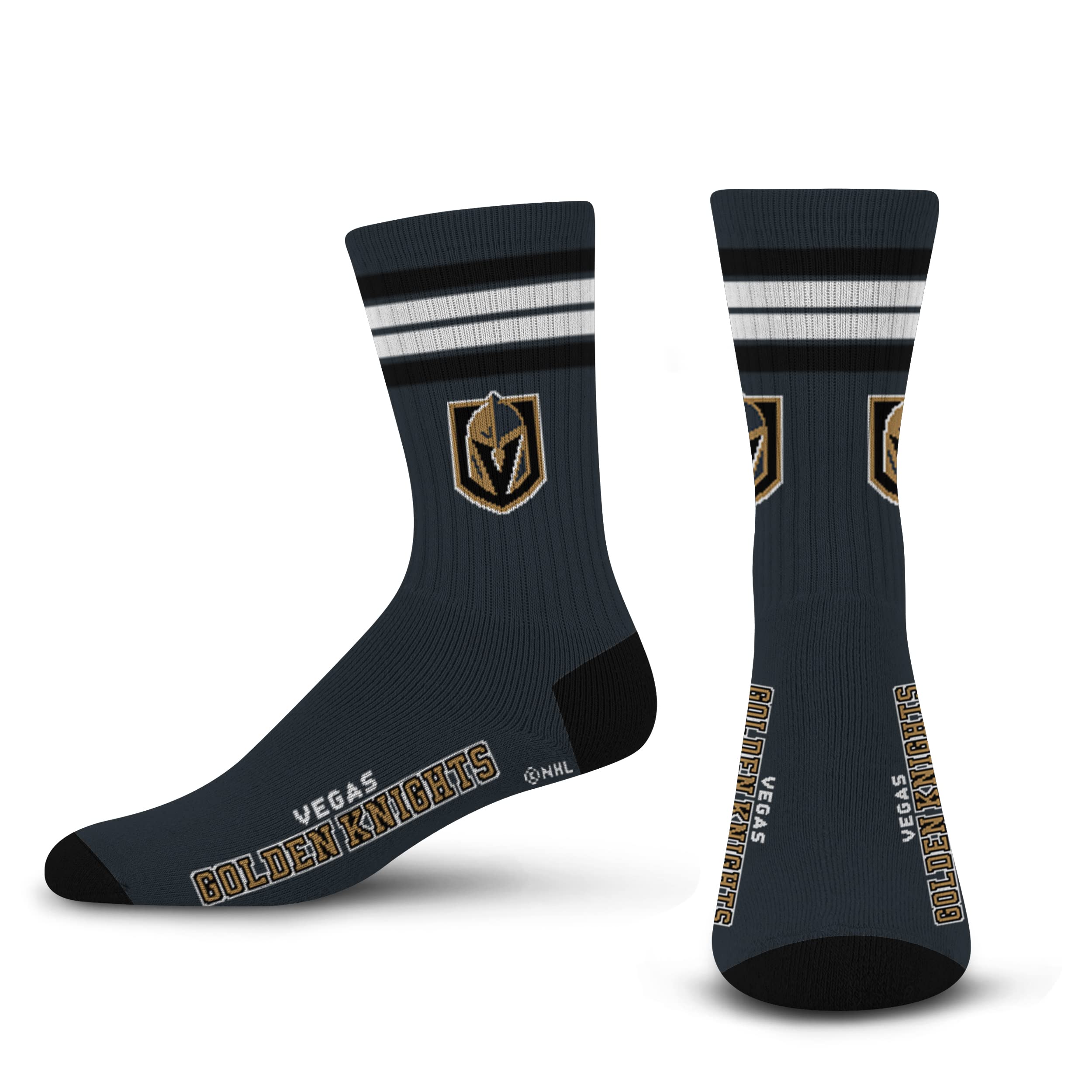 For Bare Feet NHL Vegas Golden Knights 4 Stripe Deuce Crew Sock Team Color LARGE - Sports Gifts, Sports Memorabilia, Sports Collectibles, Fan Shop