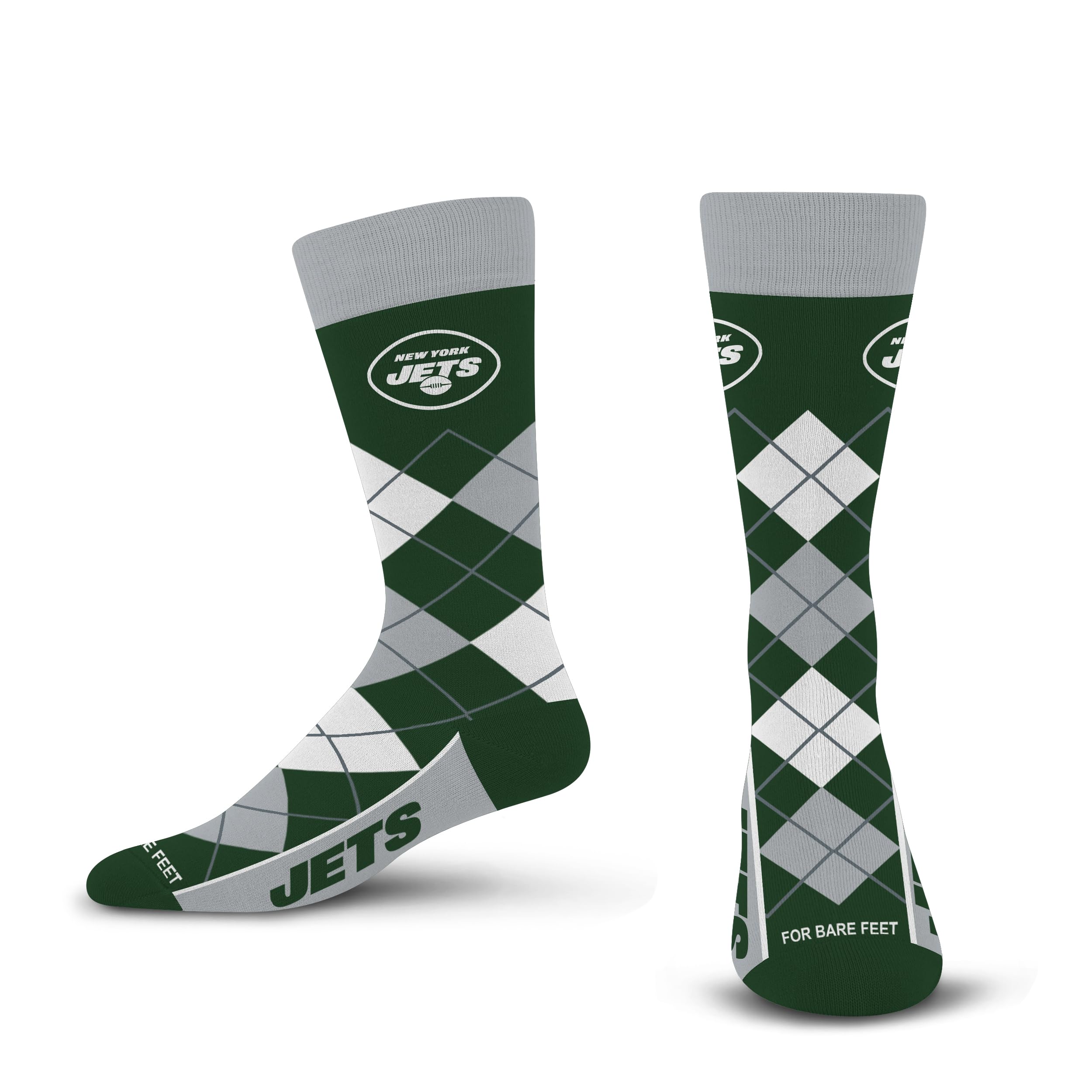 For Bare Feet NFL NEW YORK JETS Argyle Remix Premium Dress Sock Team Color OSFM - Sports Gifts, Sports Memorabilia, Sports Collectibles, Fan Shop
