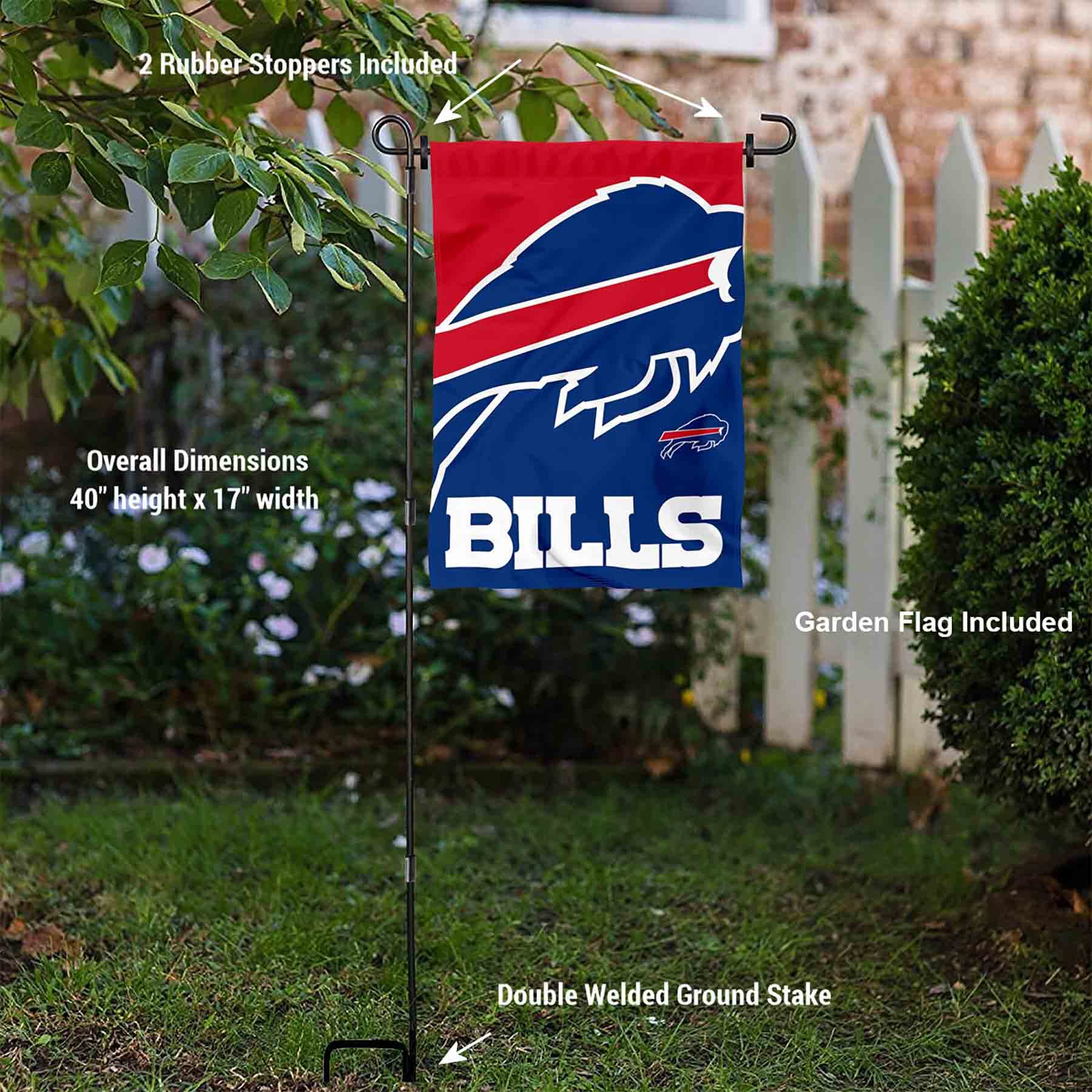 WinCraft Buffalo Bills Bold Logo Garden Flag and Flagpole Mount - Sports Collectibles, Sports Memorabilia, Sports Fan Shop, Sports Gifts