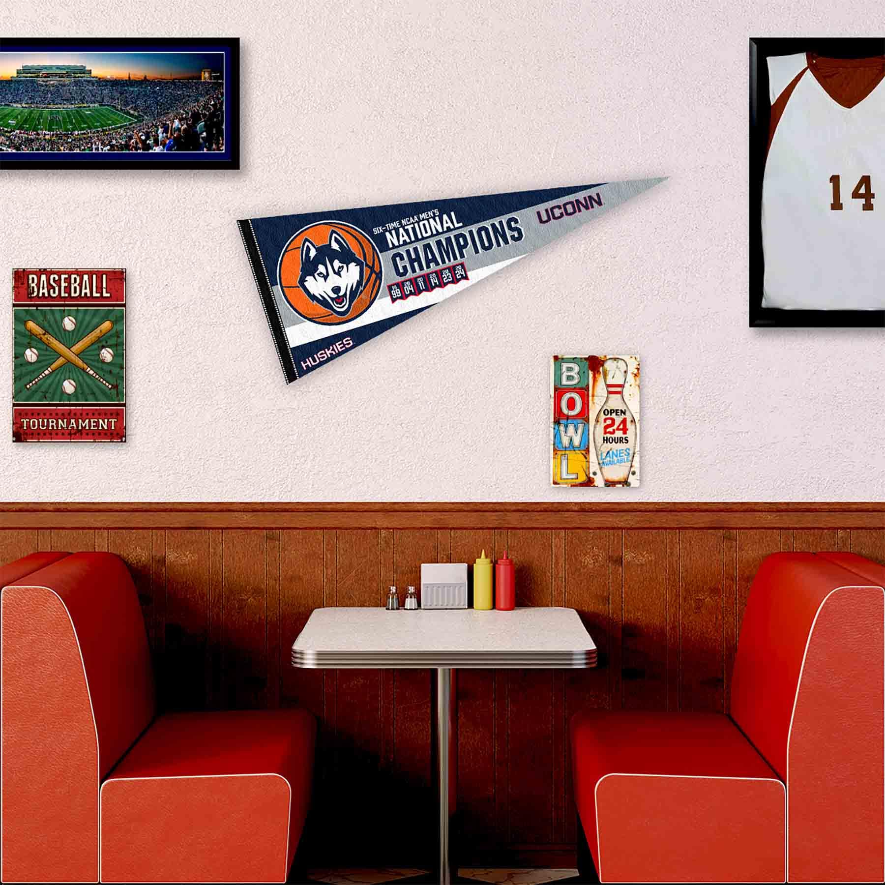 University of Connecticut 6 Time Basketball National Champions Pennant Banner Flag - Sports Collectibles, Sports Memorabilia, Sports Fan Shop, Sports Gifts