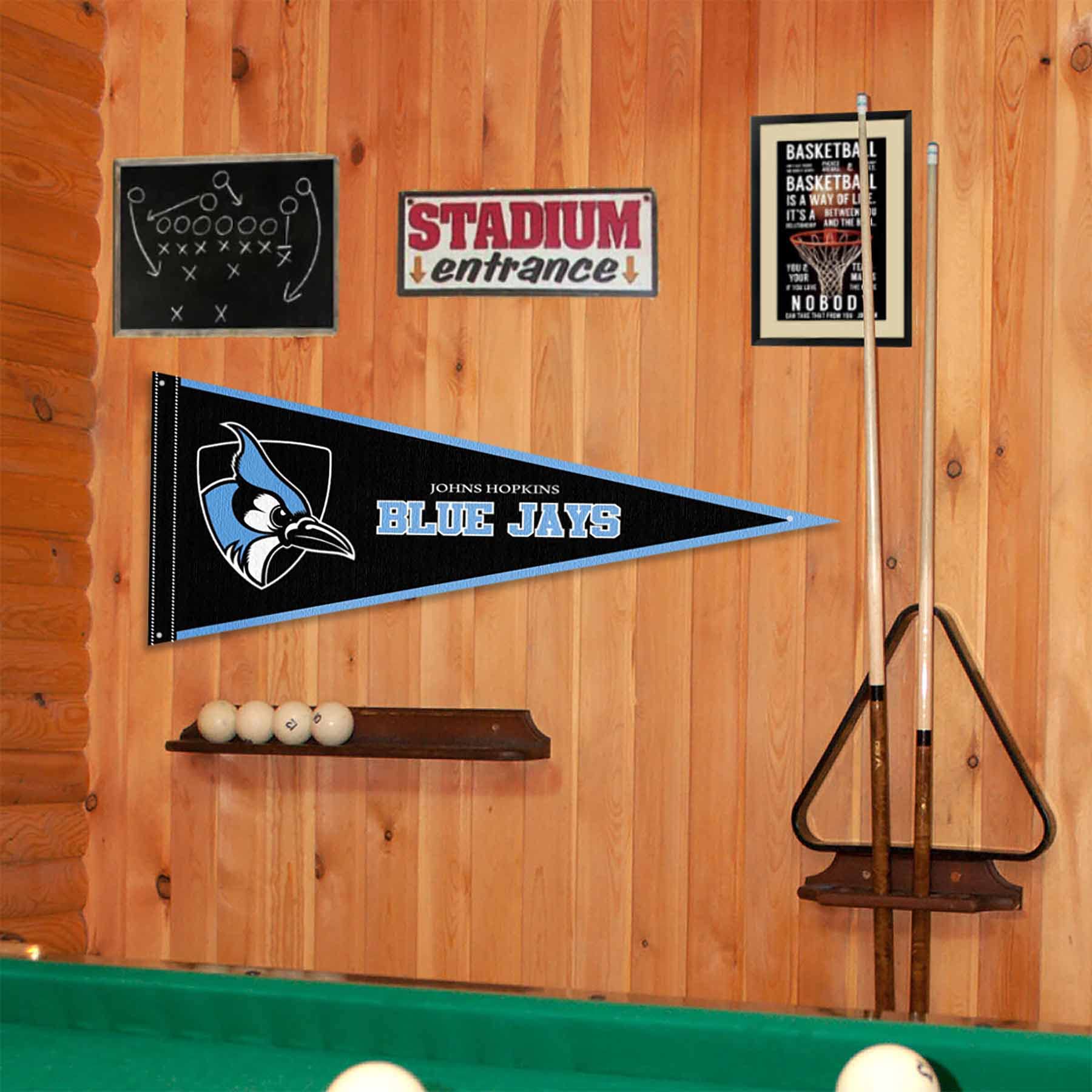 College Flags & Banners Co. Johns Hopkins Blue Jays Pennant Flag and Wall Tack Mount Pads - Sports Collectibles, Sports Memorabilia, Sports Fan Shop, Sports Gifts