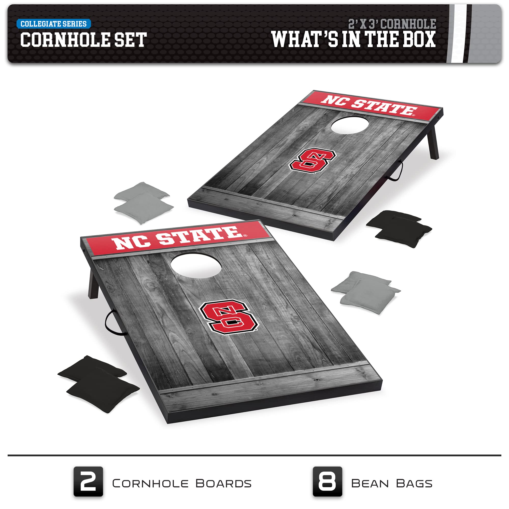 2' x 3' MDF Cornhole - 6mm-Grey Wood-North Carolina State Wolfpack - Sports Collectibles, Sports Memorabilia, Sports Fan Shop, Sports Gifts