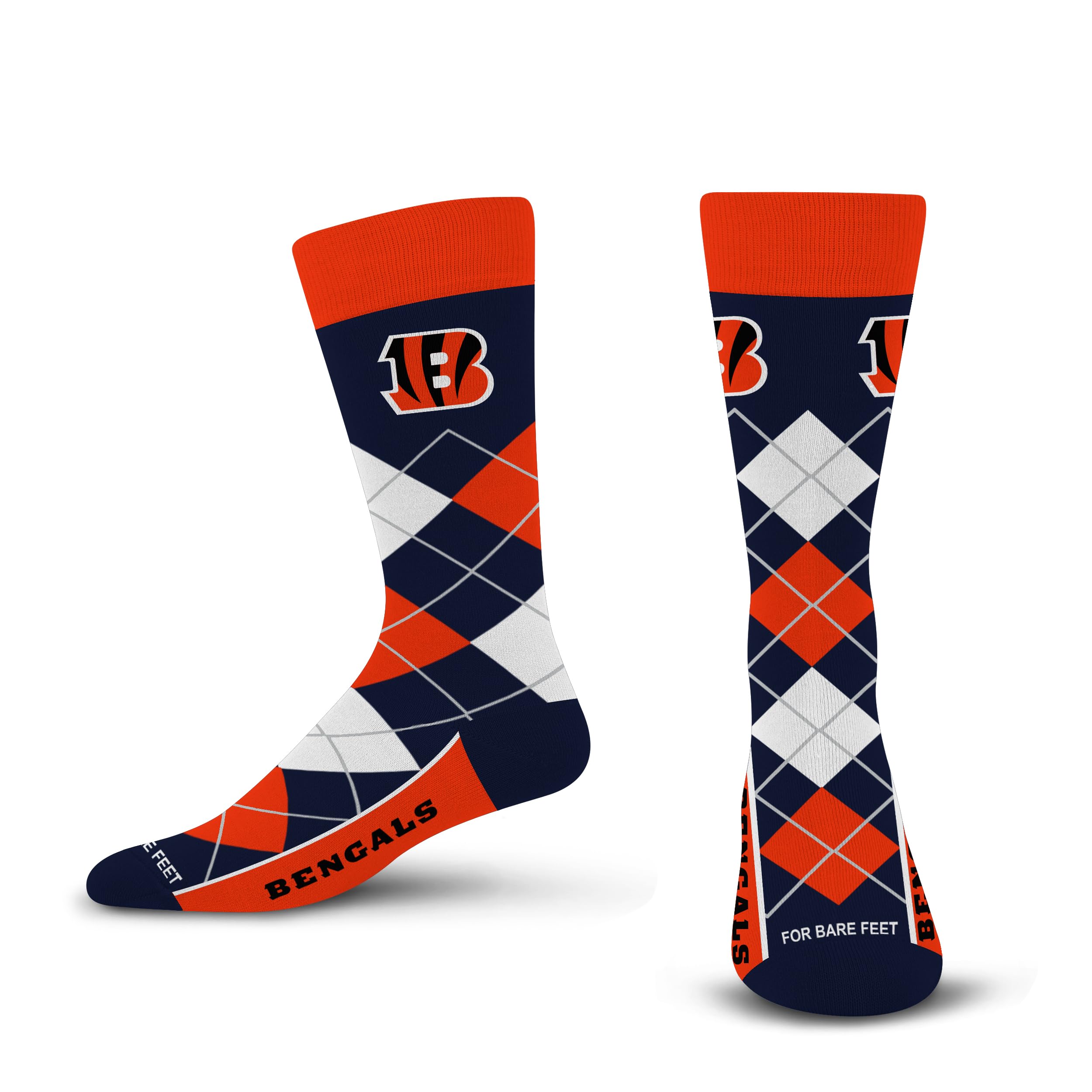 For Bare Feet NFL CINCINNATI BENGALS Argyle Remix Premium Dress Sock Team Color OSFM - Sports Gifts, Sports Memorabilia, Sports Collectibles, Fan Shop