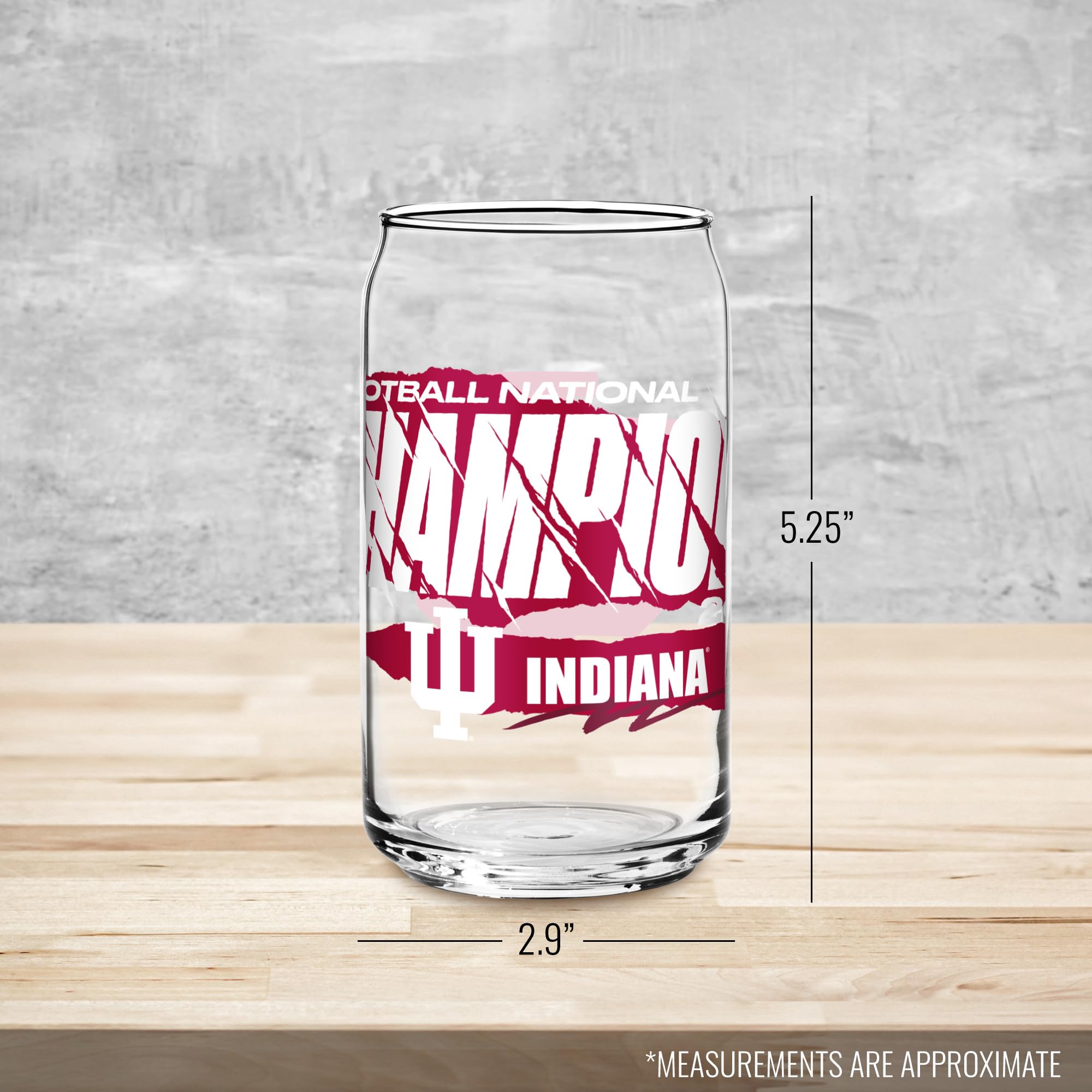 Rico Industries NCAA Indiana Hoosiers 2026 Football National Champions 16-oz Can Shaped Glass - Sports Gifts, Sports Memorabilia, Sports Collectibles, Fan Shop