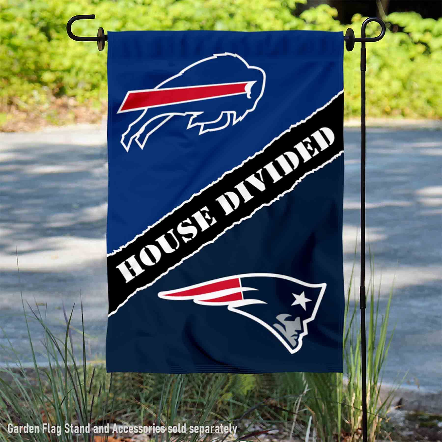 WinCraft House Divided Bills and Patriots Double Sided Garden Flag - Sports Collectibles, Sports Memorabilia, Sports Fan Shop, Sports Gifts